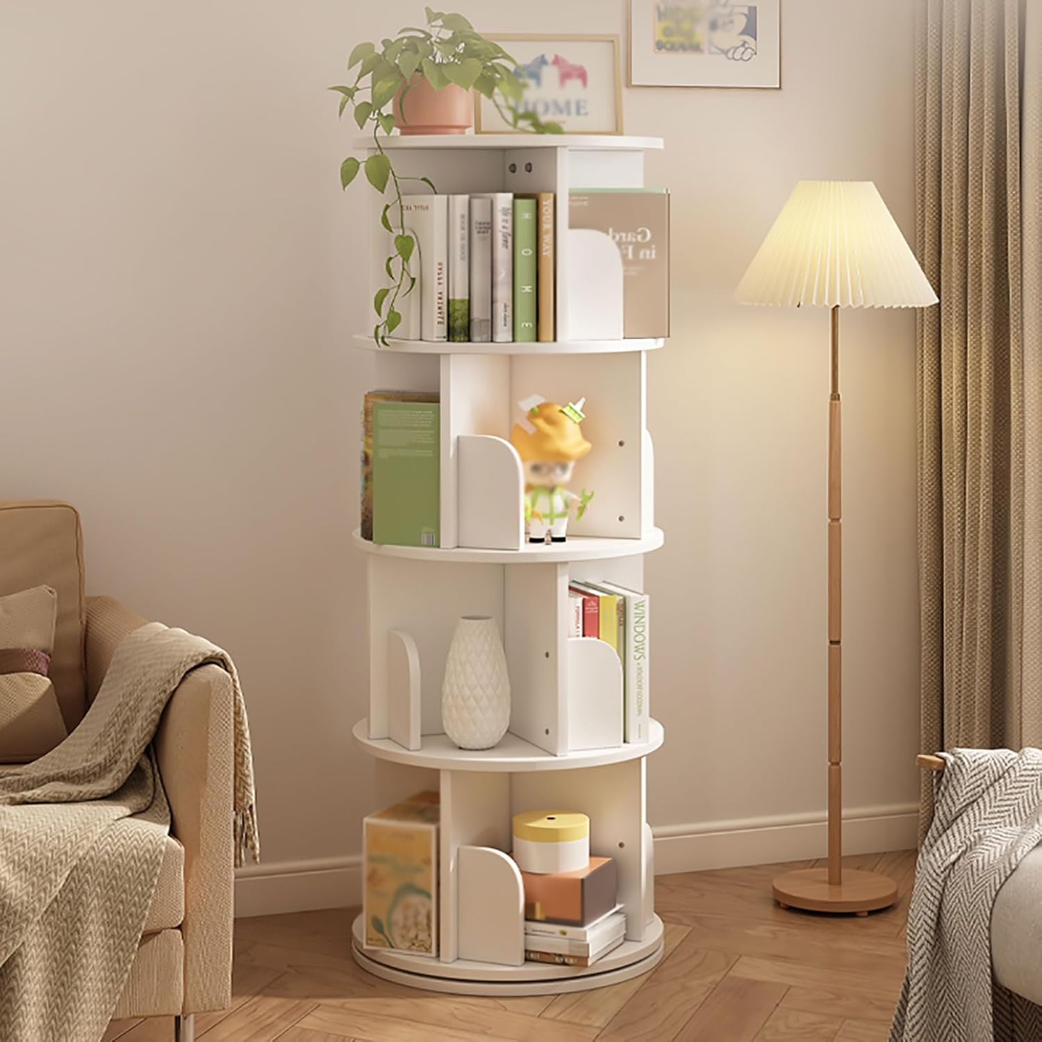 360° Rotating Bookshelf, Spinning Book Tower Swivel Bookcase, Round Book Shelf, for Small Space Freestanding Corner Bookcase for Playroom Bedroom Living Room(Brown,40 * 160cm/15.7 * 63in)