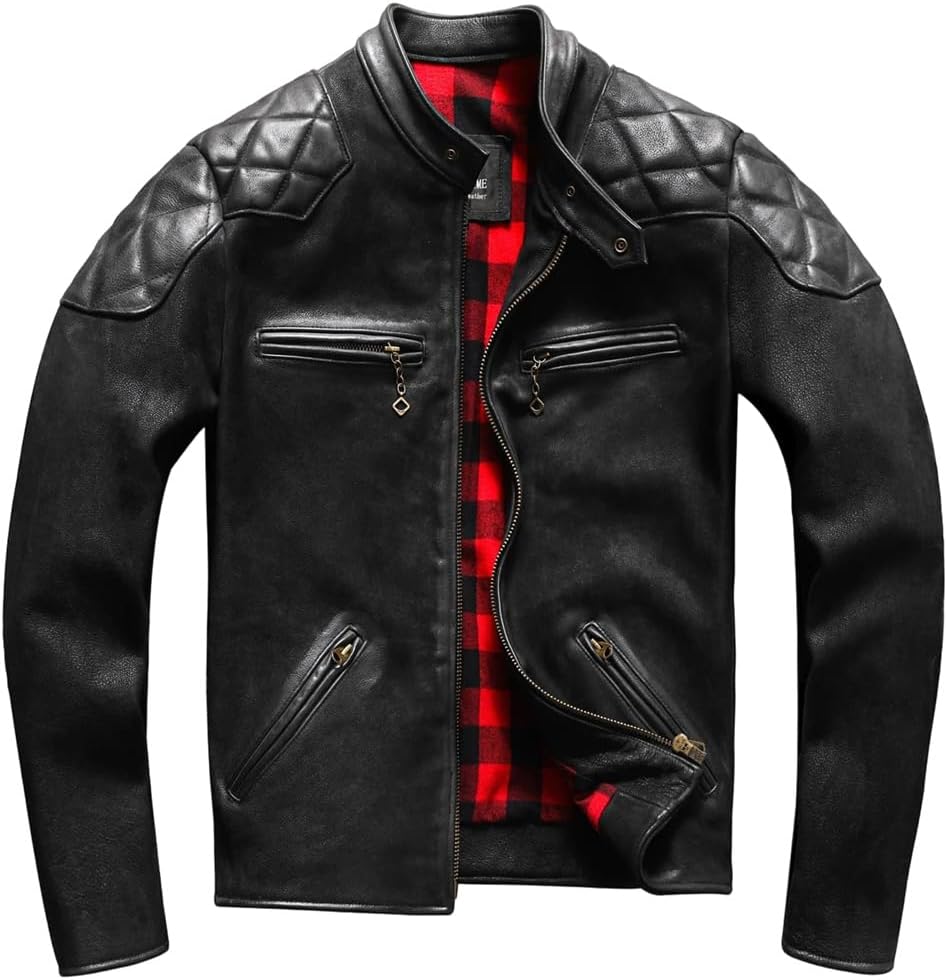 Men Sport Style Plus Size Genuine Natural Thick Cowhide Warm Stand Collar Leather Coat