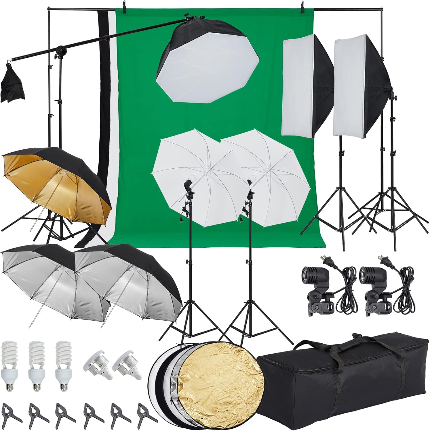 Photography Lighting kit with Backdrops, 8.5ftx10ft Backdrop Stand, 5 Tripod Stands and Bulb, Umbrella Softbox Continuous Lighting, Photo Studio Equipment for Portrait Product Photo Shoot