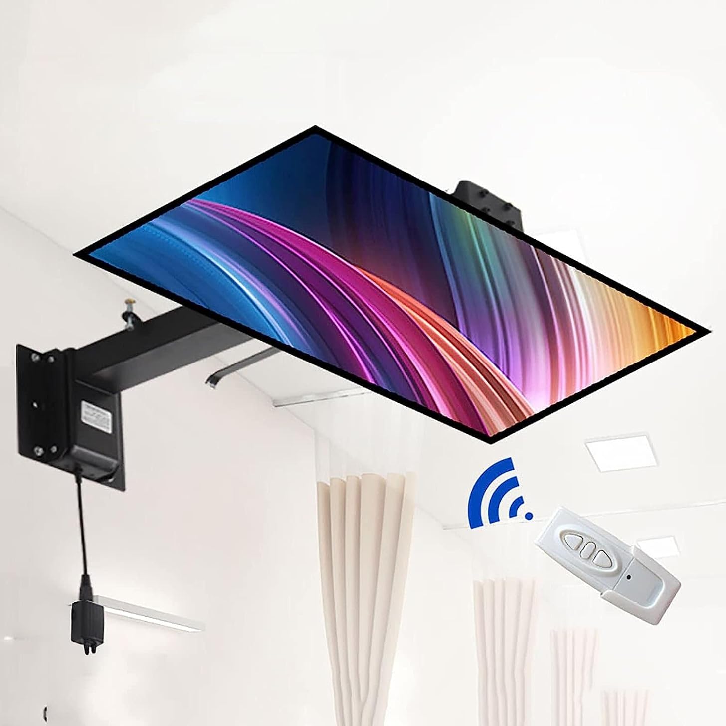 Floating TV Stand, Multifunction TV Wall Mount TV Mount,Motorized TV Bracket with Remote and Switch Control,Fits Most 32-65 Inch TVs,for Hospital/Home/Beauty Salon,Side T