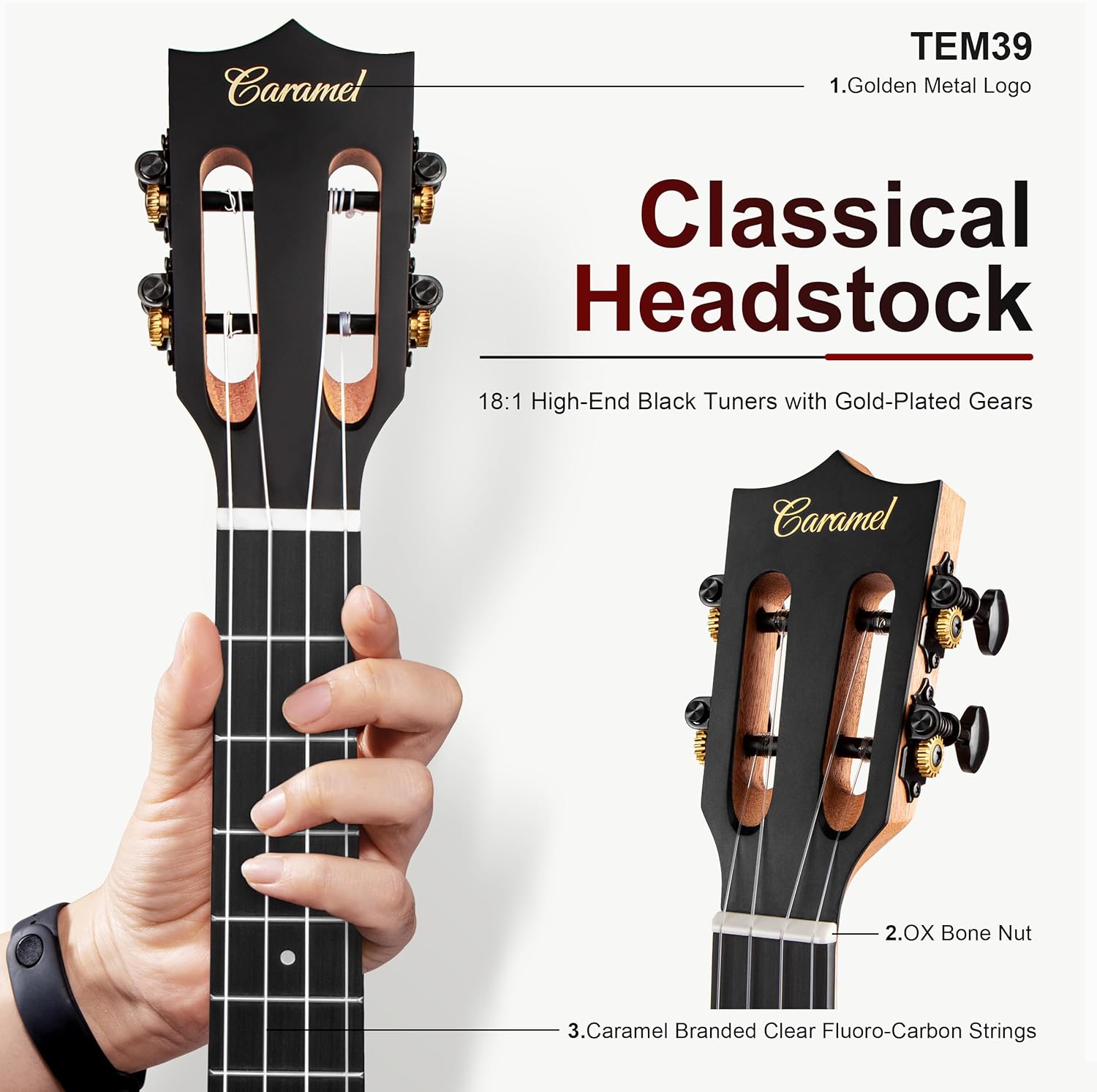 Caramel TEM39 26-inch Tenor Acoustic-Electric Ukulele with Florentine Cutaway, All Solid Spruce & Rosewood, Unique Rose Flower Decorative Top, Handmade Professional Ukulele Kit with Accessories