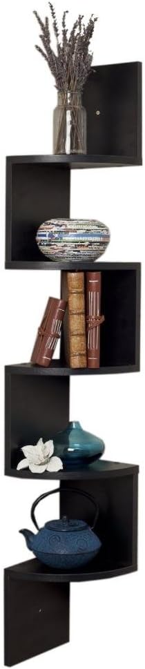 Royal Handicrafts DecorNation Wall Mount Corner Shelf Zigzag Shape shelving Unit (Black)