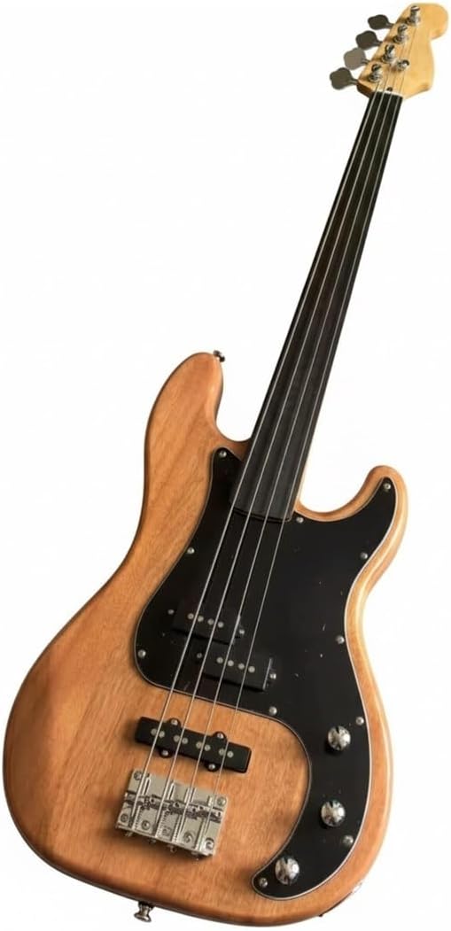 Fretless Electric Bass Guitar Solid Mahogany Body Rosewood Fretboard PJ Pickups 4 String Natural Wood