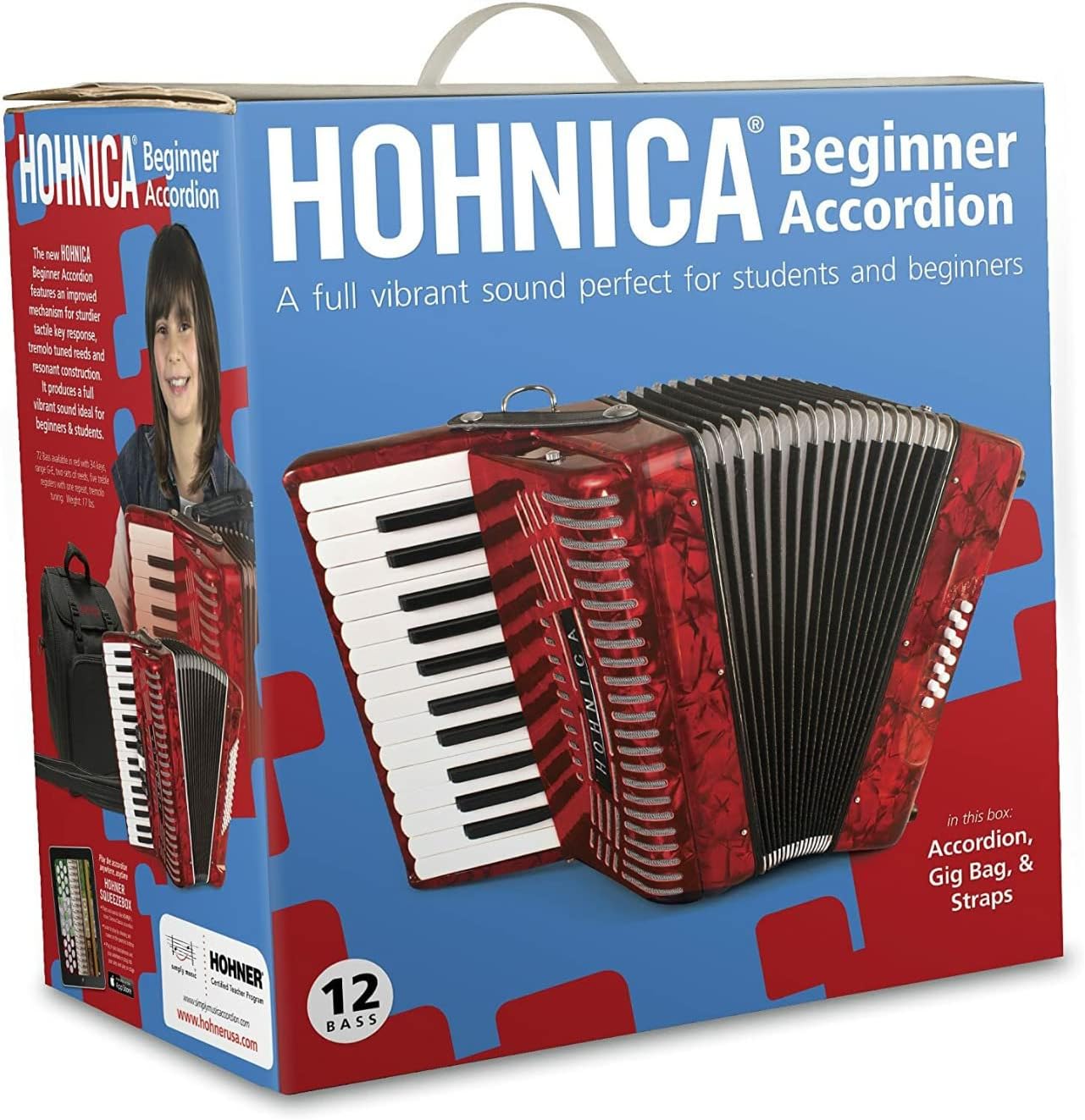Hohner Accordions 1303-RED 12 Bass Entry Level Piano Accordion (Red)