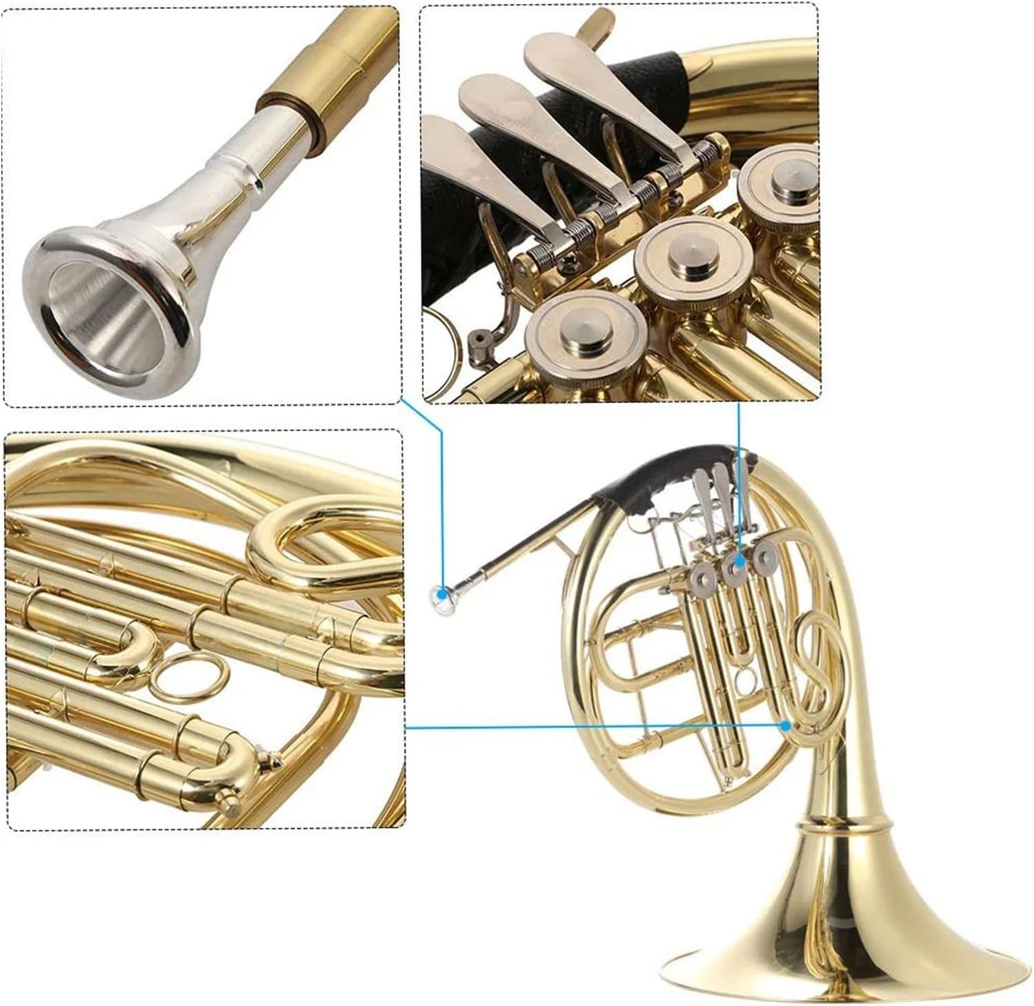 Bb single row french horn 3 keys brass gold lacquer musical instrument