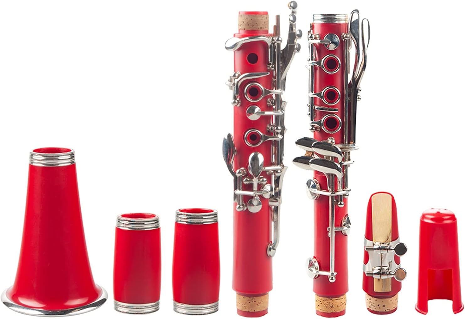 Clarinet Set Red ABS Clarinet Bb Cupronickel Nickel Plated 17 Keys with Cleaning Cloth Gloves Woodwind Instrument Professional Clarinet