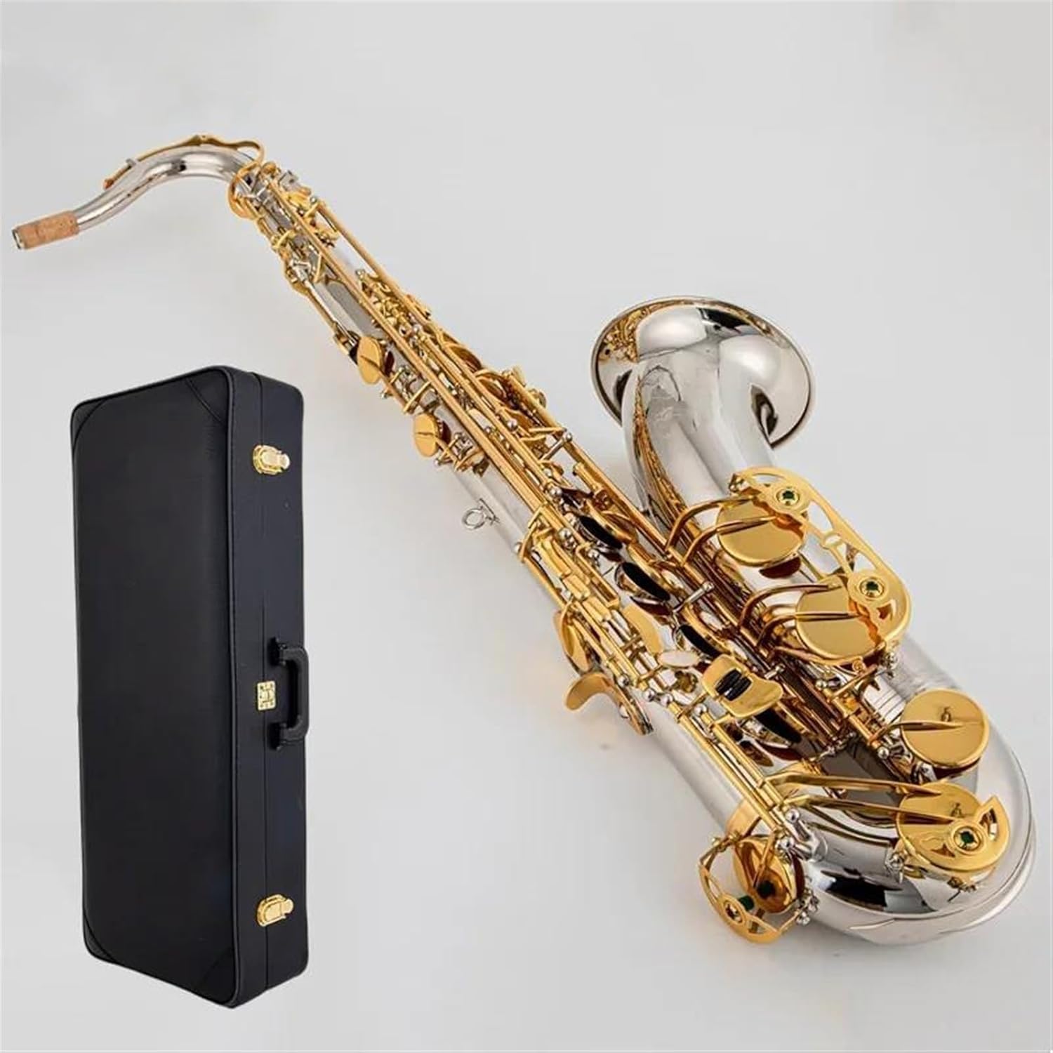 Woodwind Instruments Tenor Saxophone Bb Tone Nickel Plated Tube Gold Key Sax With Case Mouthpiece Gloves