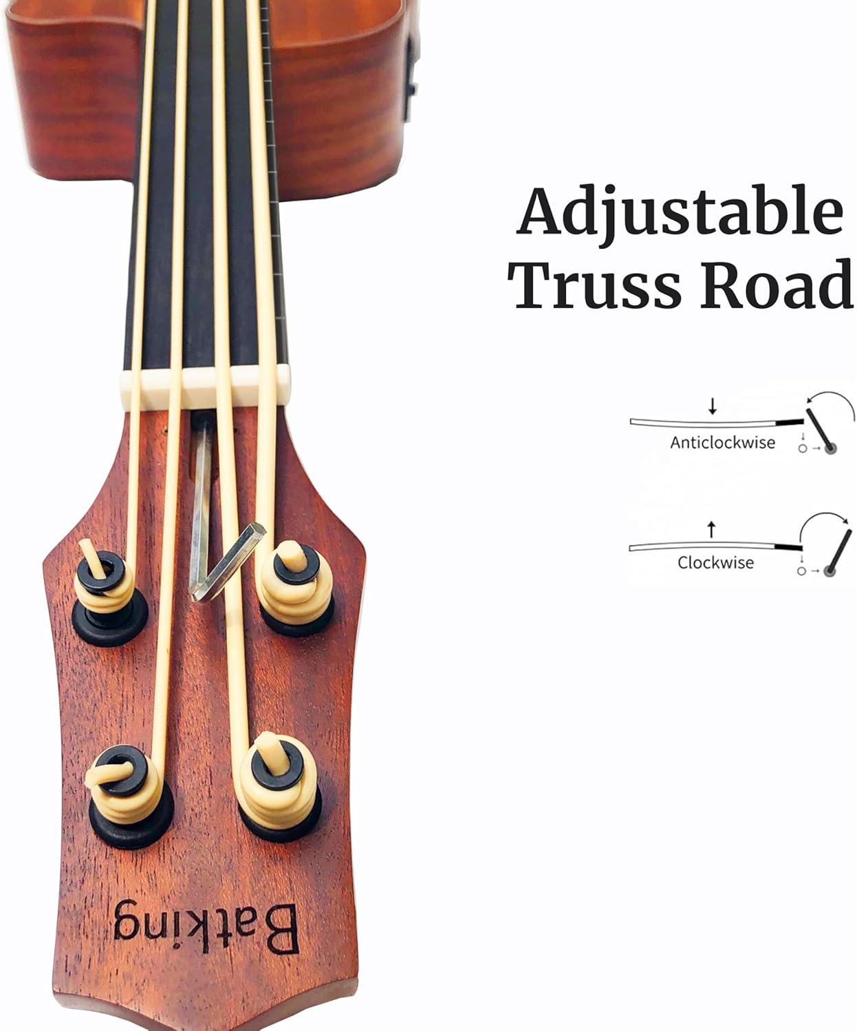 Batking Ubass Electric Ukulele Bass, 30 inch Baritone Bass Ukelele Fretless, Electric Acoustic Bass Uku Wtih Gig Bag (Machine Head Upgraded, Fretless Ubass)