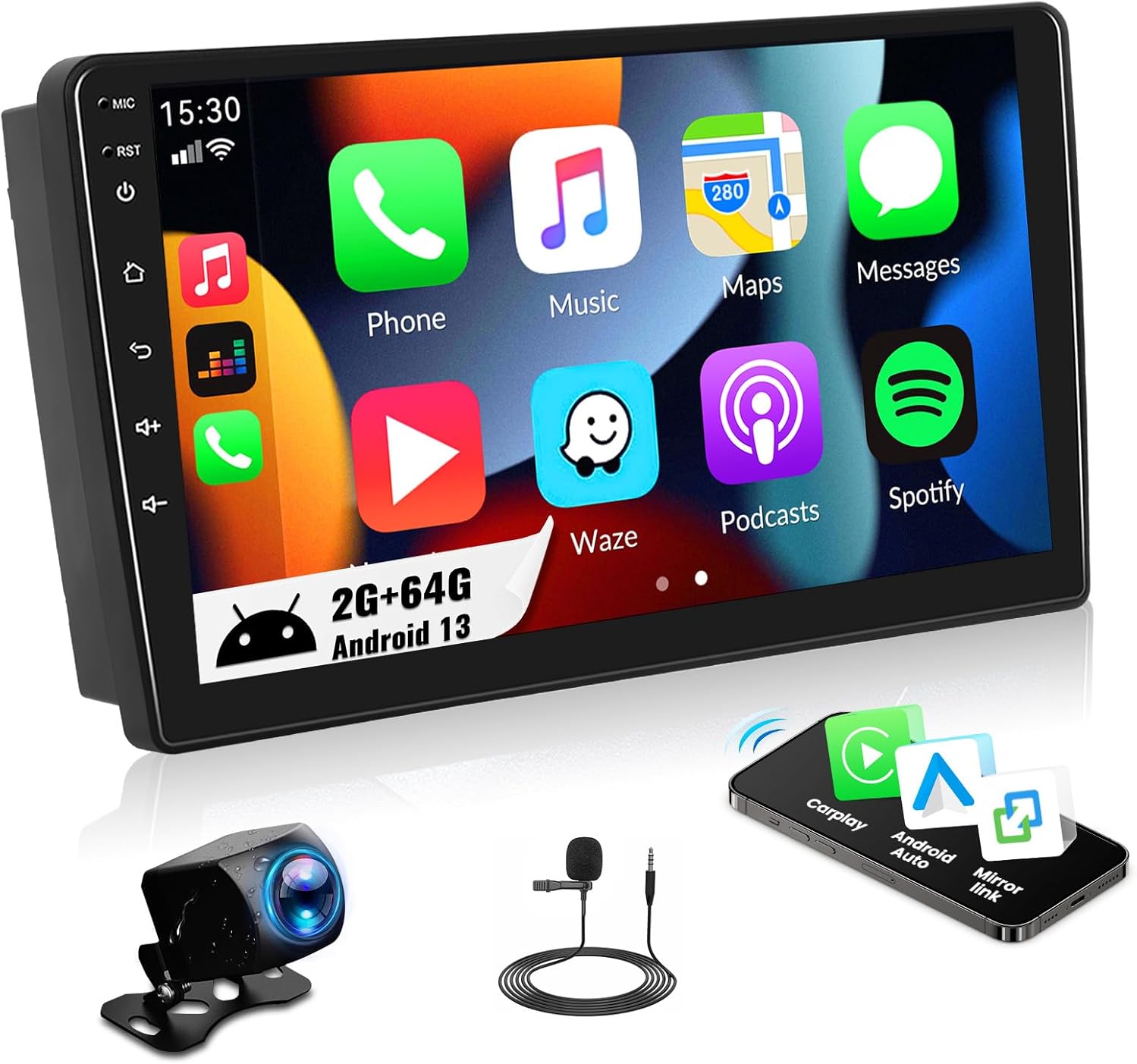 SIXWIN Android Car Stereo for Hyundai Elantra 2004-2012 with Wireless CarPlay Android Auto Mirror Link 2G+64G 9 Inch Touchscreen Bluetooth GPS Navigation WiFi FM Backup Camera MIC