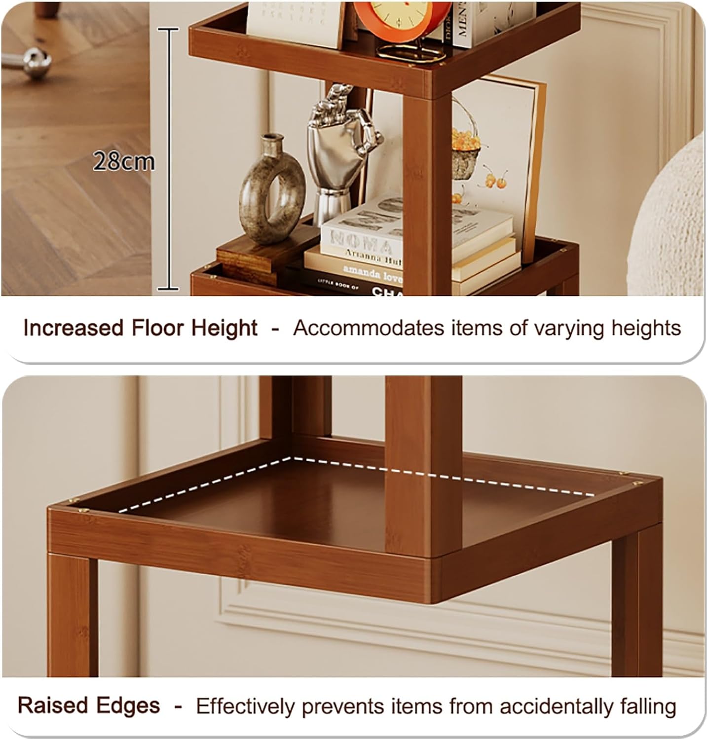Rolling End Table Open Bookshelf 360° Spinning Book Shelf Tower for Kids, Small Book Storage Shelves Rotating Bookcase for Small Space Corner Bedroom(64cm/25in)