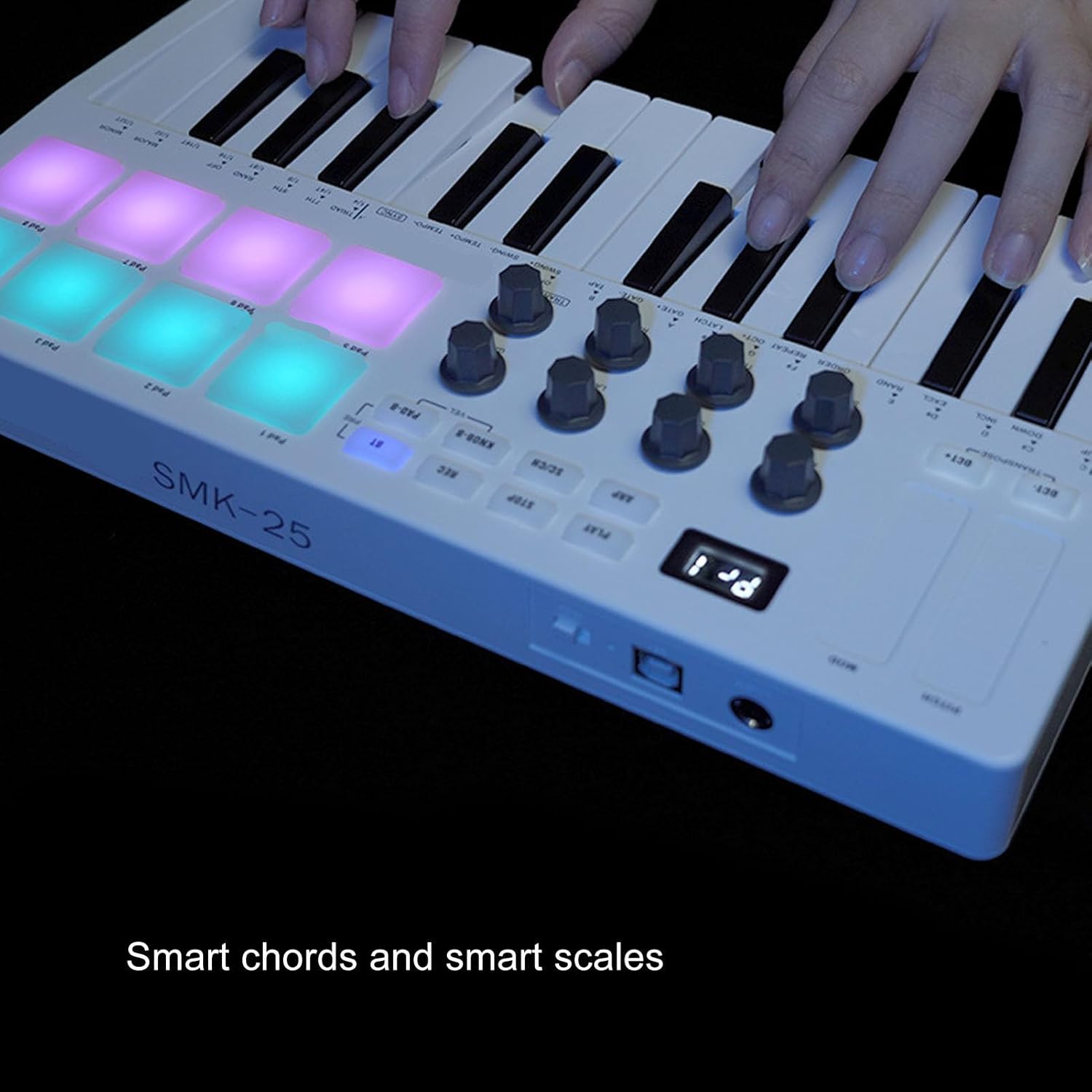 Eujgoov Portable 25 Key MIDI Keyboard Controller Dynamic Keybed Wireless USB Keyboard with Pads Knobs