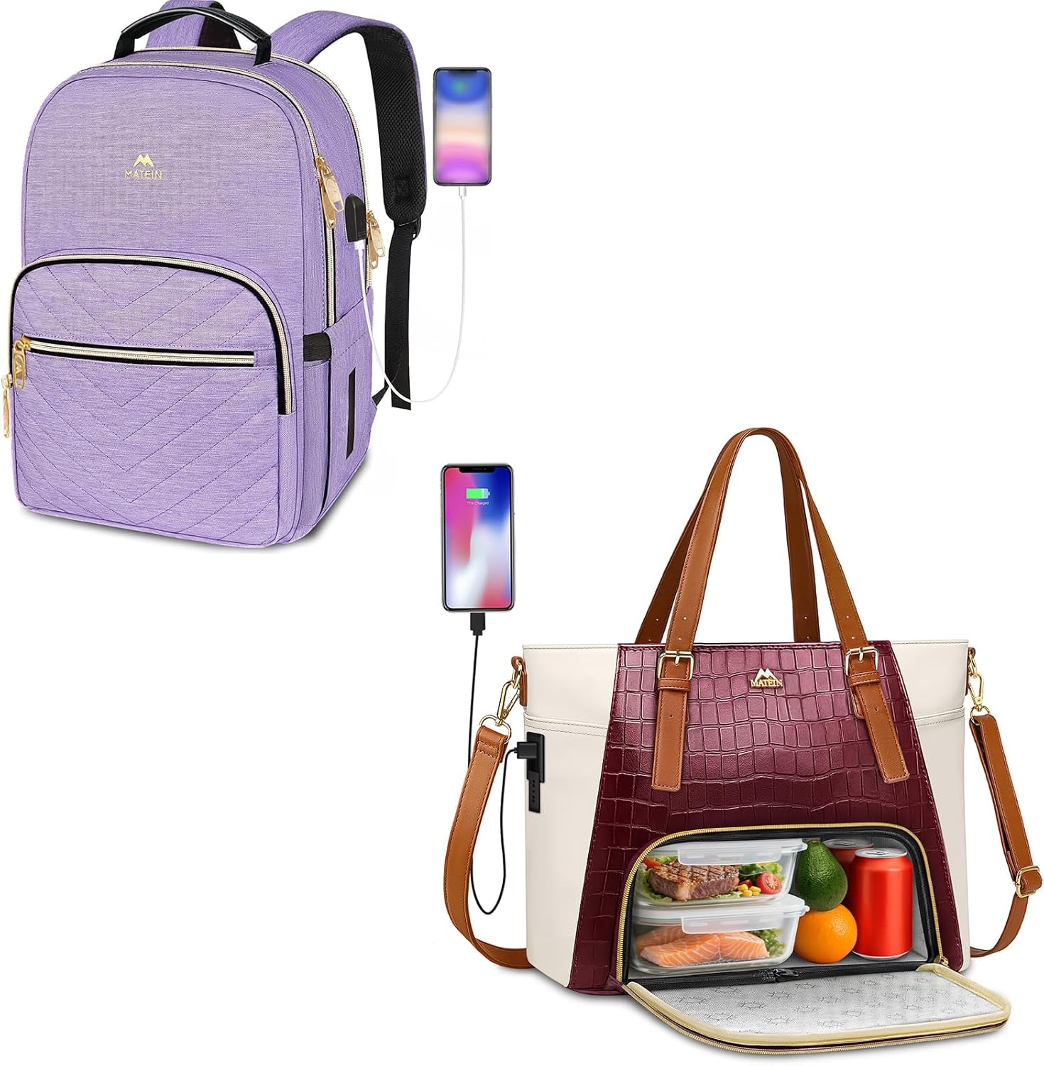 MATEIN Laptop Backpack for Women, Anti Theft 15.6 inch College Travel Computer Work Backpack, Laptop Tote Bag with Lunch Compartment Detachable, 15.6 Inch Insulated Work Bag with USB Port