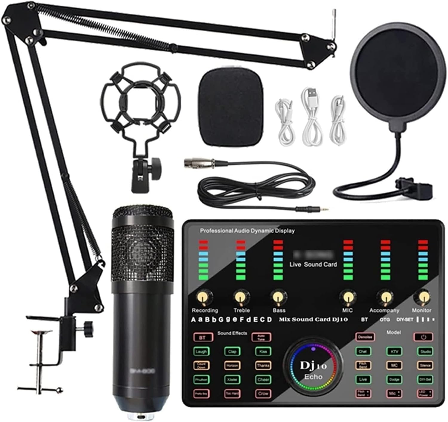 Professional Audio Mixer, Microphone Wireless Karaoke With Live Streaming DJ10 Sound Card For PC Phone Singing Gaming