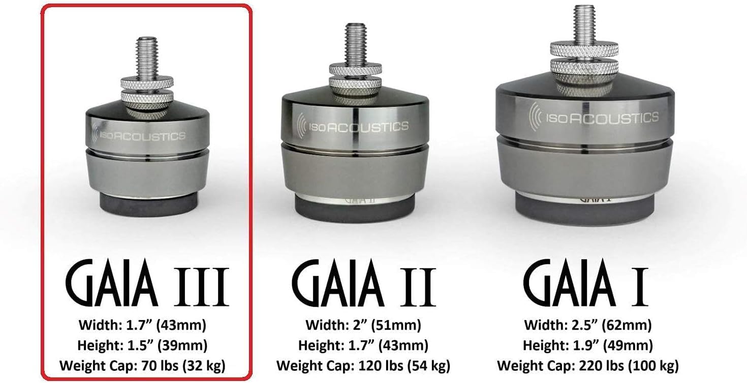 IsoAcoustics Gaia Series Isolation Feet for Speakers & Subwoofers (Gaia III, 70 lb max) – Set of 4