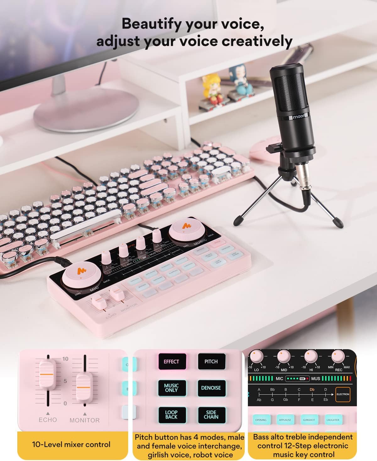 MAONO Podcast Equipment Bundle for 2 Audio mixer All-in-One Podcast Production Studio with 3.5mm Microphone*2 for Live Streaming, Podcast Recording, PC, Smartphone, DJ MaonoCaster Lite