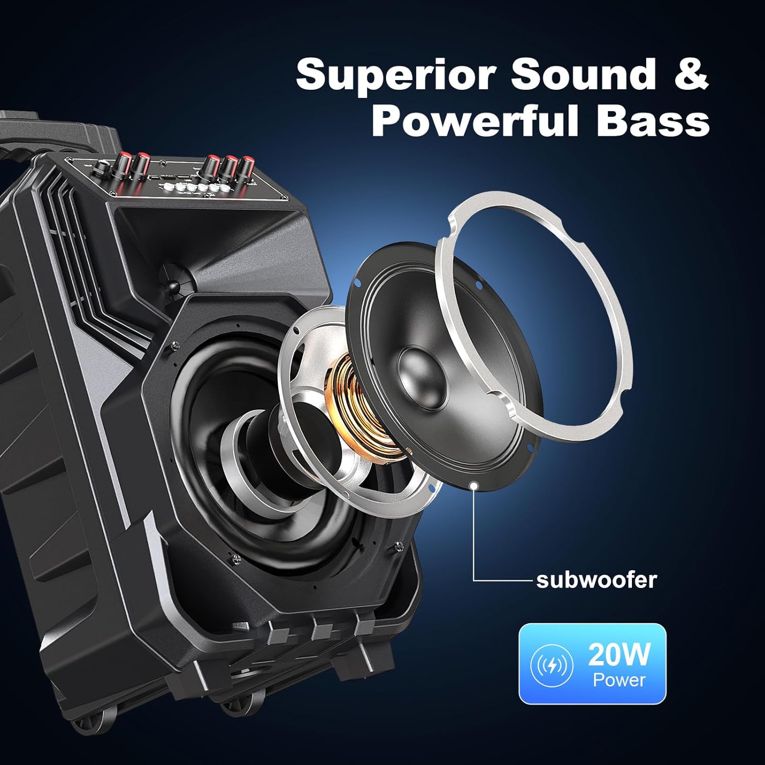 Karaoke Machine with 2 Wireless Microphones, Rolling Wheels, and Trolley – 8800mAh Portable Bluetooth Speaker, PA System with Lights, Adjustable Bass/Treble/Echo for Parties, Indoor and Outdoor Use