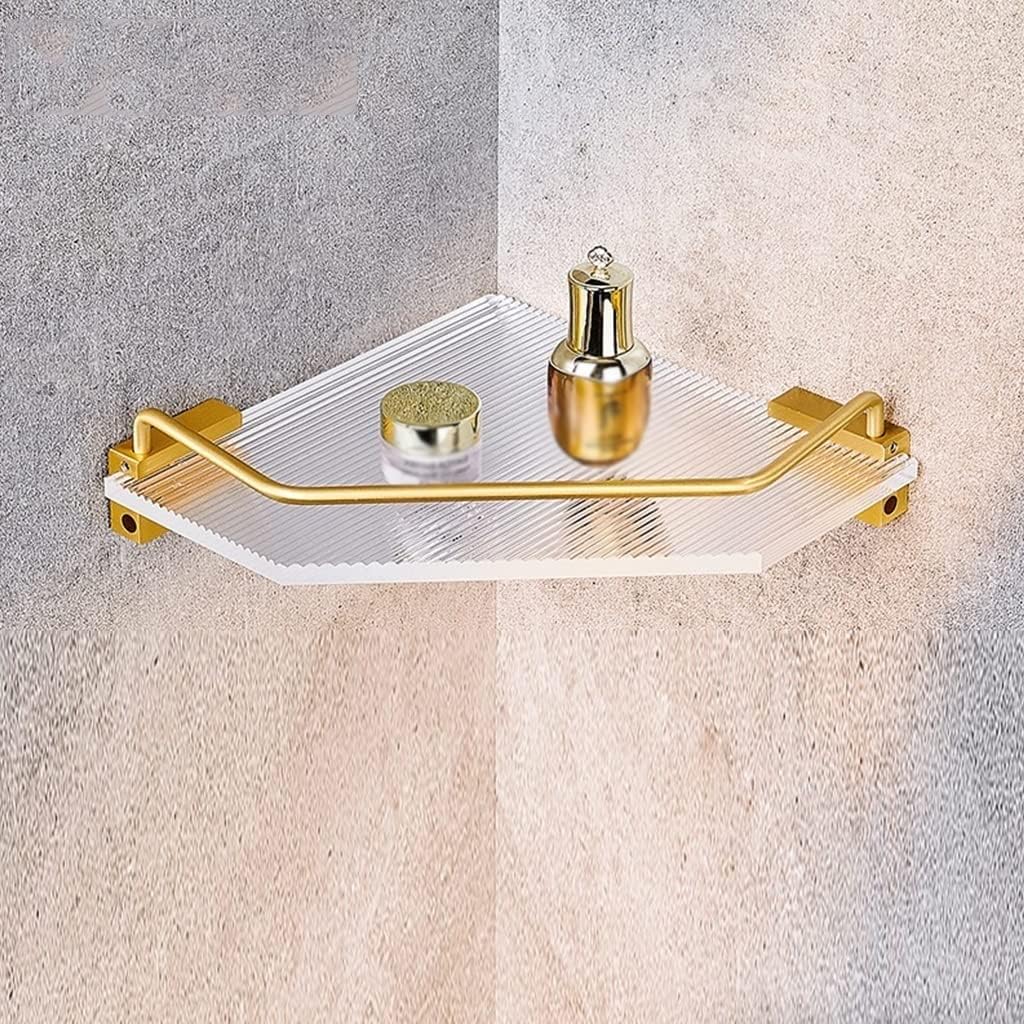 Corner Shower Caddy Corner Shelves, Cosmetics Holder Gold Aluminum Transparent Acrylic WC Accessories Wall Mount Bathroom Storage Shelf Shower Organizer