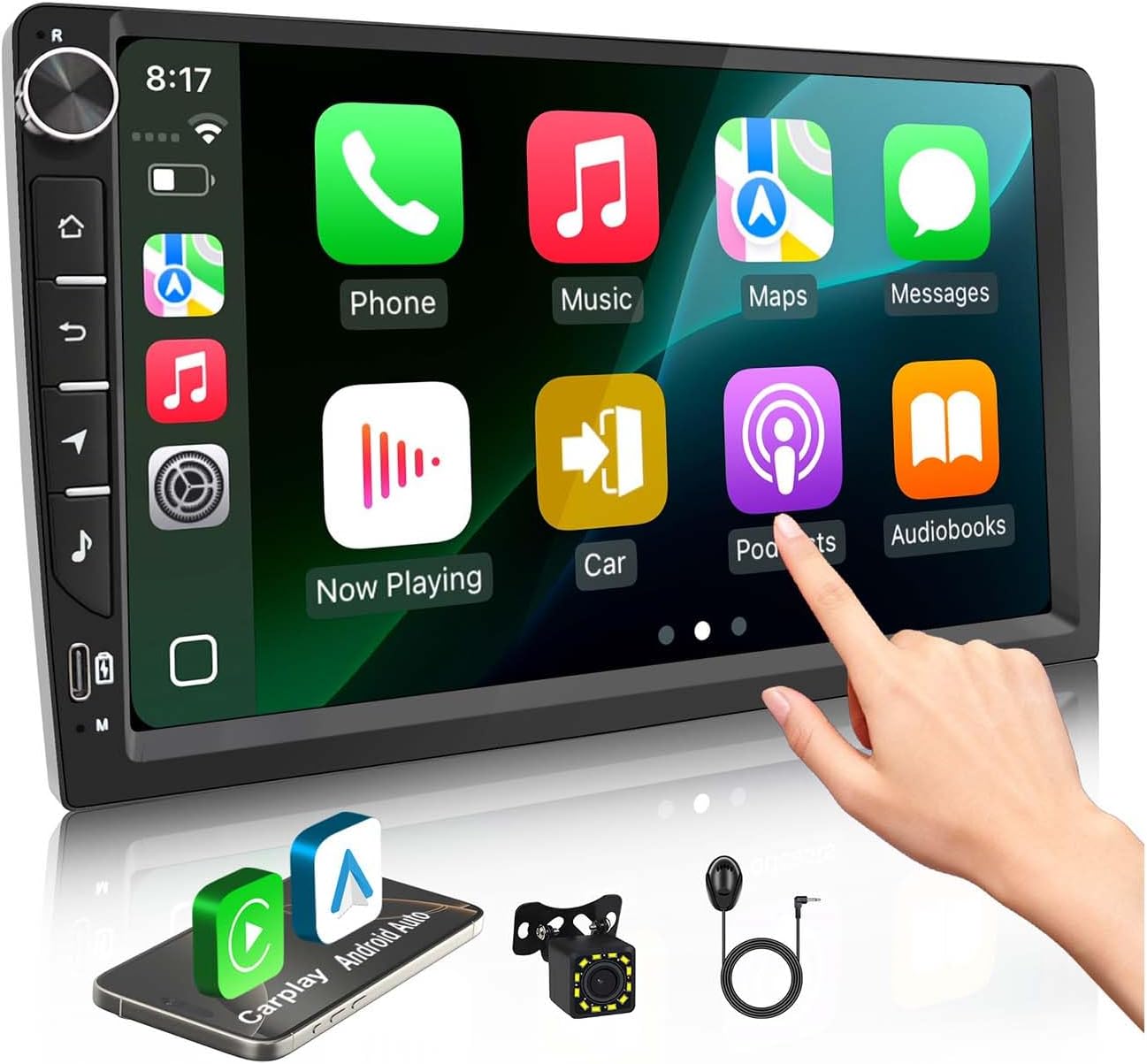 Android 15 Car Stereo Radio with Wireless Carplay Android Auto,9 Inch HD Touch Screen Car Radio with Bluetooth, Support GPS Navigation, WiFi, Video Audio Receivers, FM, DSP, Backup Camera, SWC