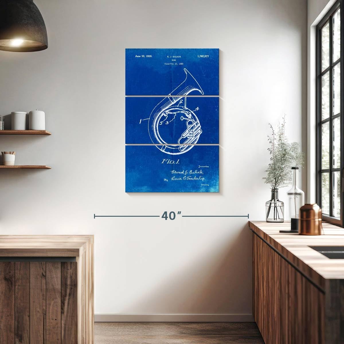 Elephant Stock - Faded Blueprint Sousaphone Patent Poster Wall Art - Vertical Multi Panel Canvas - 3 Piece Mancave Wall Decor - Drawing Music Blueprints Multi Piece Wall Art - Blue And White Decor by Cole Borders - 24