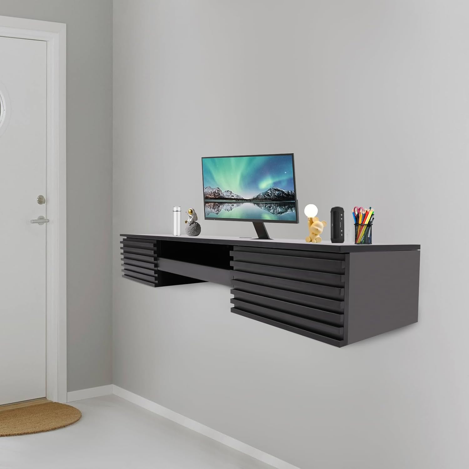 Wall Mounted Desk,Floating Wall Desk,Hanging Desk,Wall-Mounted Computer Table Desk,Floating Computer Desk,Floating Shelf with Pull Out Drawer,Wall Organizer for Office Home,Black,60*15.5*9.5in