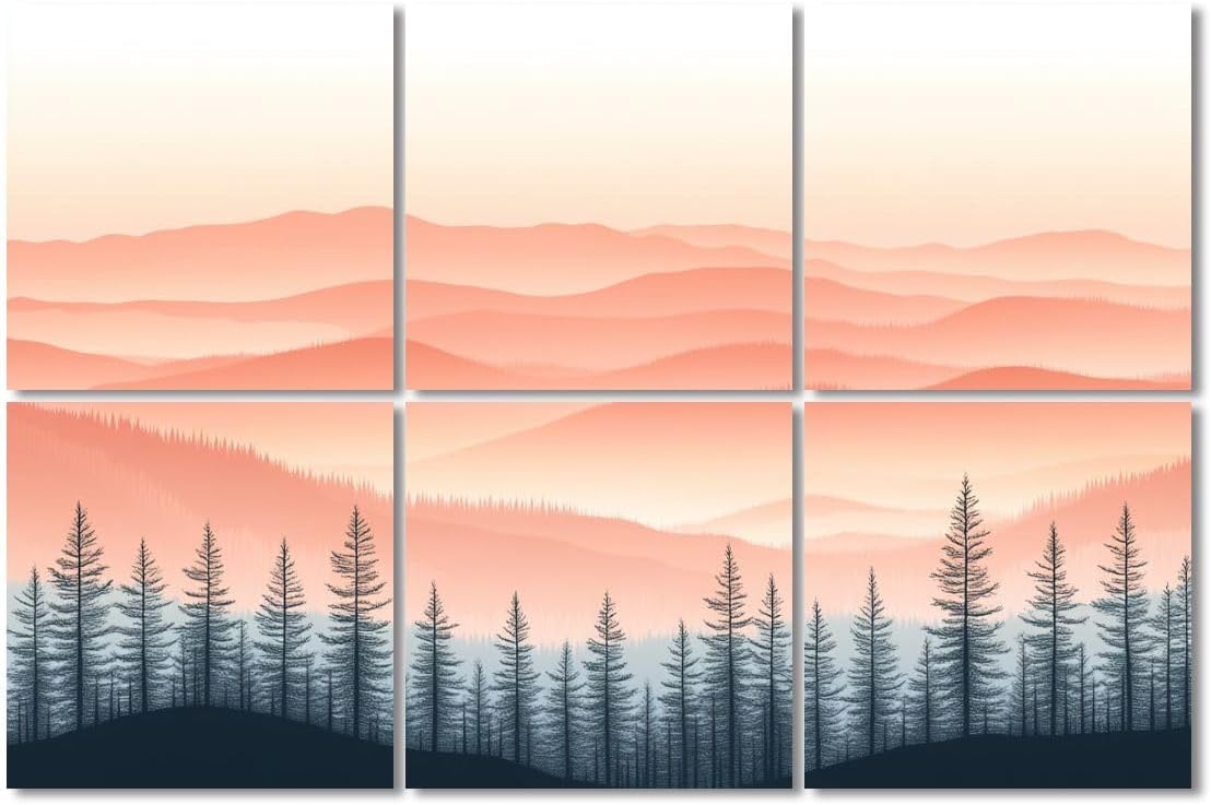 6 Pack Art Acoustic Panels Sound Absorbing Chinoiserie Sunset Luxury And Elegance Mountains Forest Trees Mist Decorative Soundproof Wall Panels Self Adhesive for Recording Studios Office 72