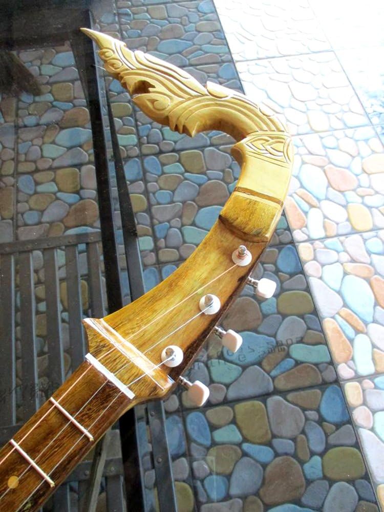 Isarn Acoustic Electric Phin 3 Strings, Thai Lao Guitar Musical Instrument, Traditional Thai Musical Pin51