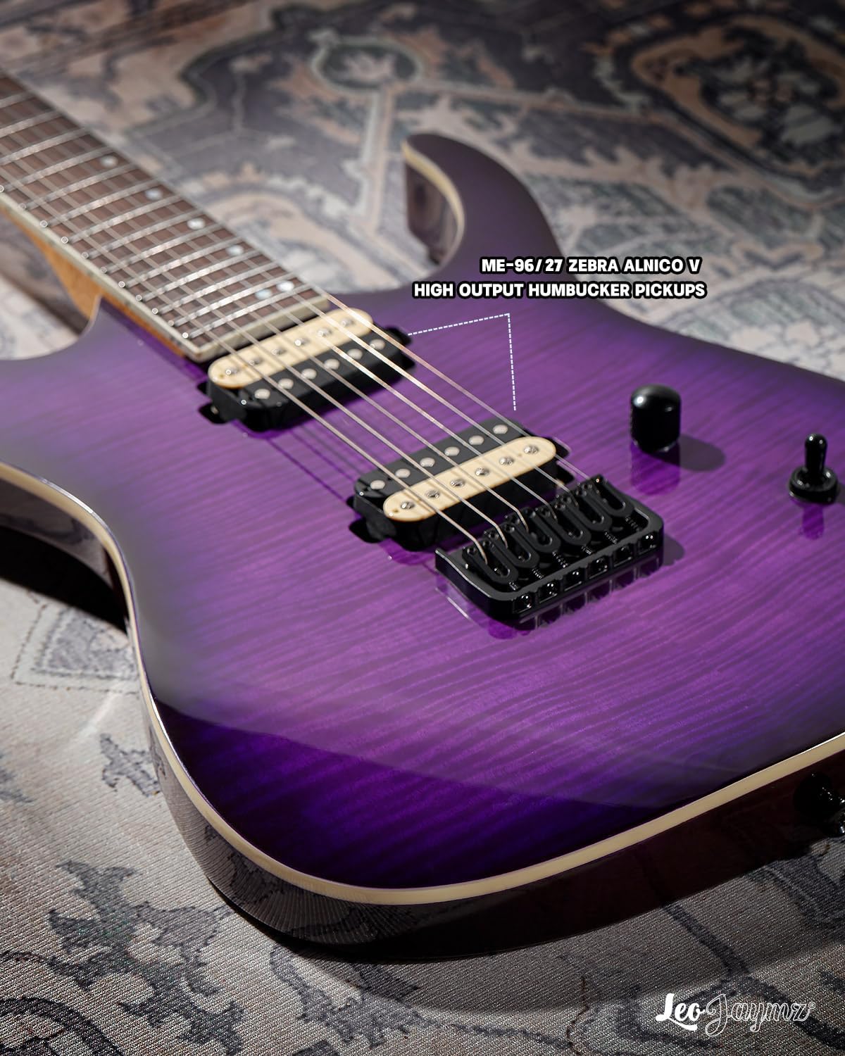 Leo Jaymz Electric Guitar Monsoon Series,Reverse Headstock,Mahogany Body,Roasted Maple Neck,Rosewood Fretboard,Locking Tuners,Rounded End Frets (Violet Flame)