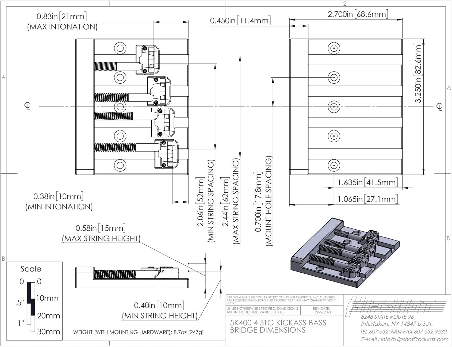Hipshot KickAss High-mass Bass Bridge for 5-bolt Fender, Chrome