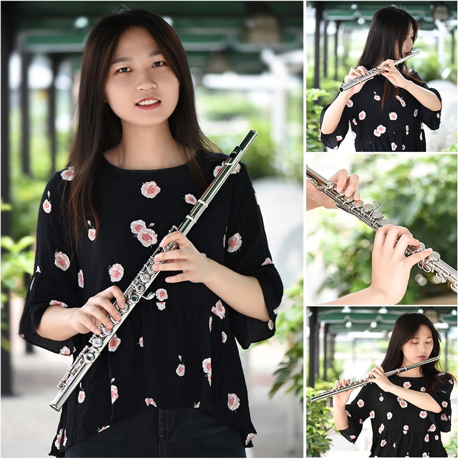 Flute Kit 16 Holes Concert Flute Closed Hole Flute C Key Flutes Cupronickel Woodwind Instrument with Cleaning Cloth Rod Gloves Intermediate Flute