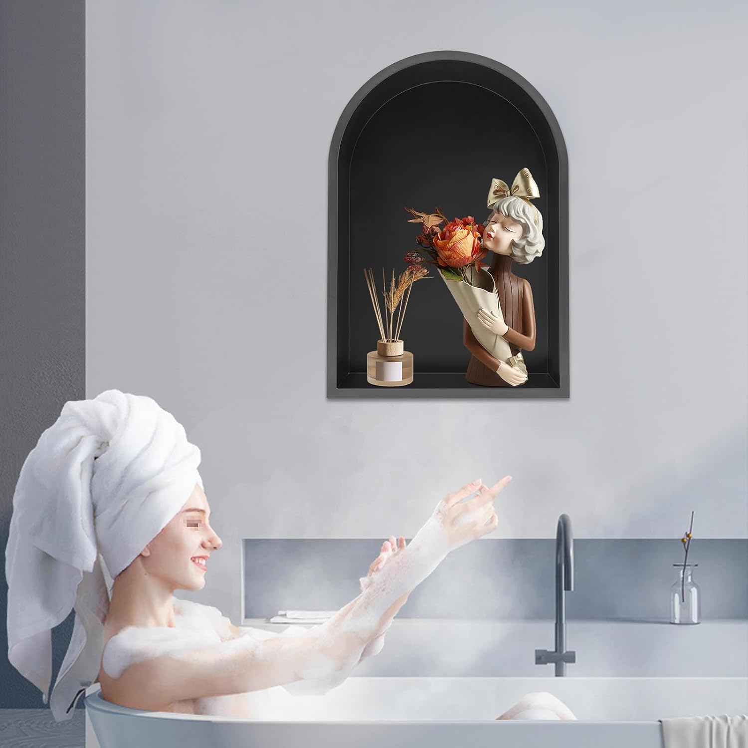 13.11x19.09in Stainless Steel Shower Niche Recessed Storage Shelf, 304 Rust-Resistant Gold Bathroom Kitchen Wall Mount Easy Install Large Capacity (Black)