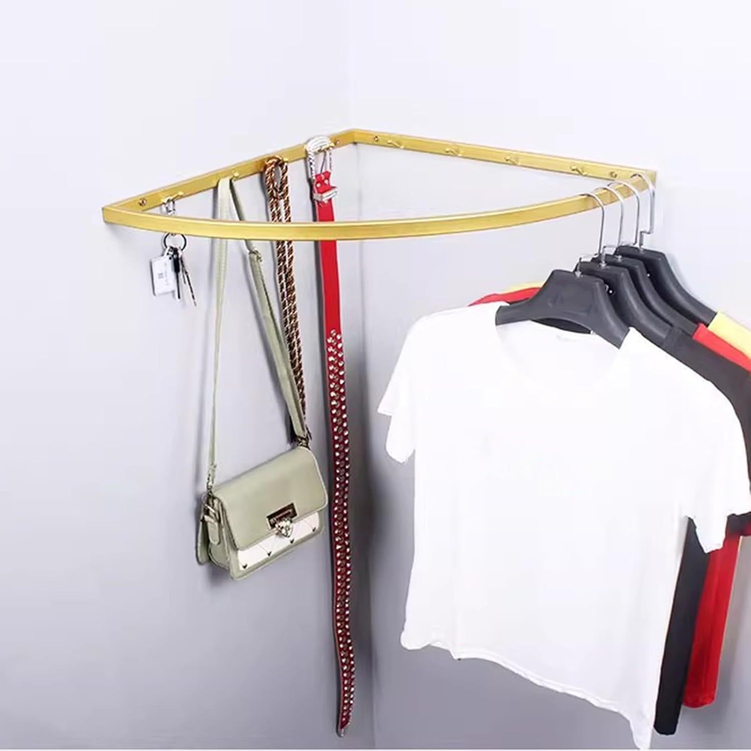 Corner Garment Rod Metal, Heavy Duty Closet Clothes Hanger Bar, 90 Degree Angle Clothing Coat Rack, Small Curved Closet Pole for Corner Storage(Gold,60 x 60cm (23 5/8 x 23 5/8