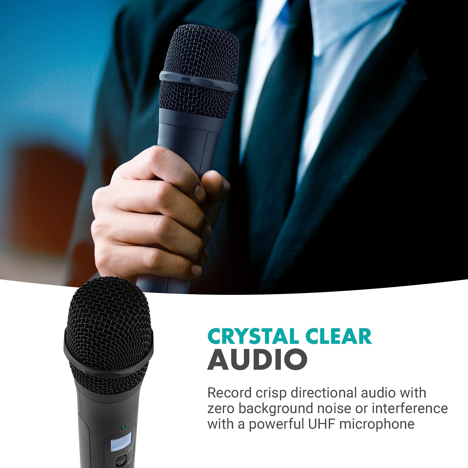 Movo 48-Channel UHF Wireless Microphone System for Interviews - 2X Handheld Wireless Microphones, Smartphone Receiver, and Mini Tripod - Cordless Microphone Set for Interviewer, Vlogger, Reporter