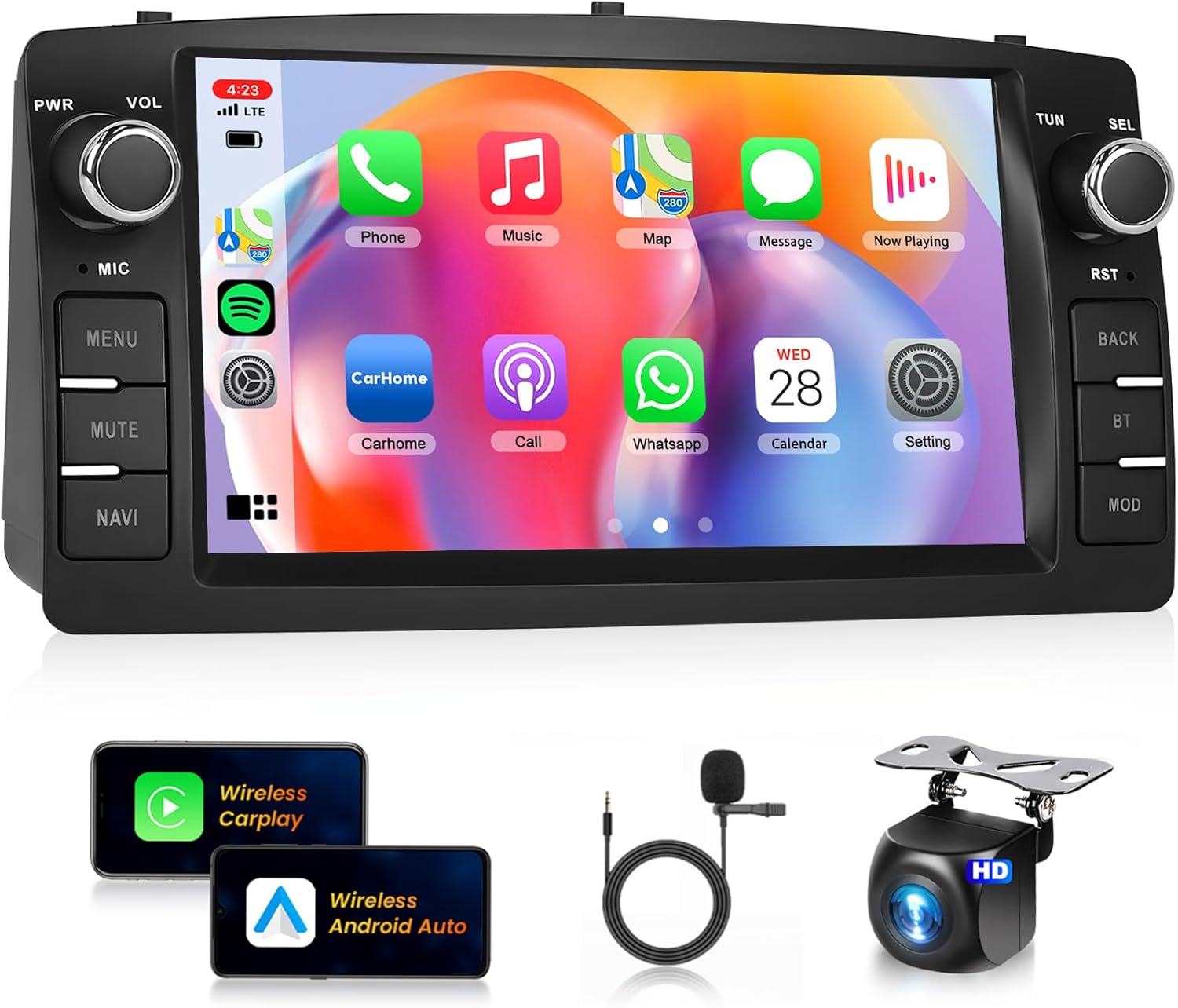 4+64G Car Stereo for Toyota Corolla E120 E130 2000-2008 Wireless Carplay/Android Auto Android Car Radio,7“ Touch Screen GPS WiFi Bluetooth FM/RDS Mirror Link SWC+Backup Camera for Corolla Radio