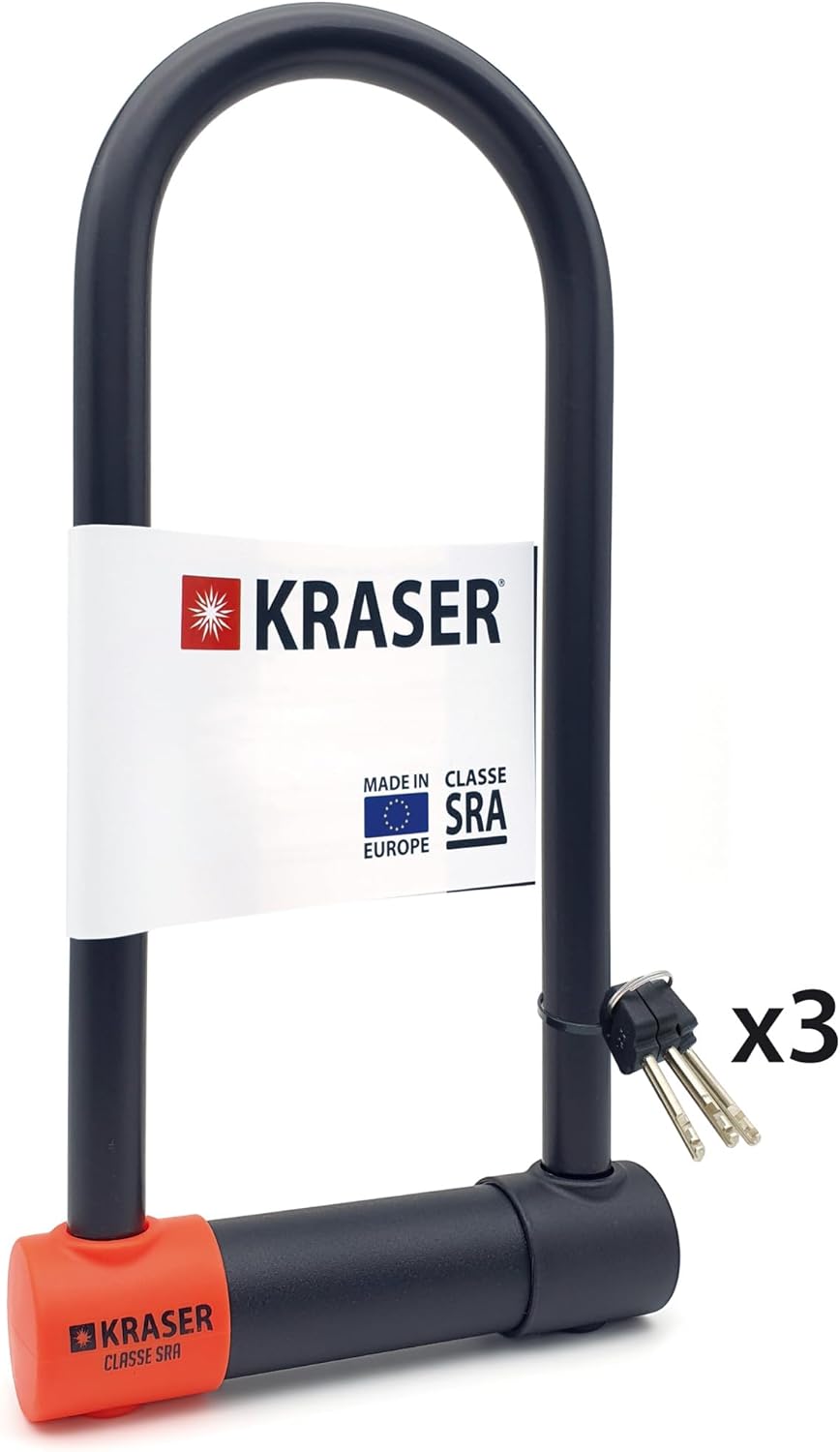 KRASER KR120L Robust U Lock Motorcycle, SRA Approved, Tested High Security, 120x310mm/4.7x12.2in ø18mm/0.7 Shackle Double Locking, Anti-Pick Lock, Heavy Duty Anti Theft U Lock for Moto Scooter Ebike