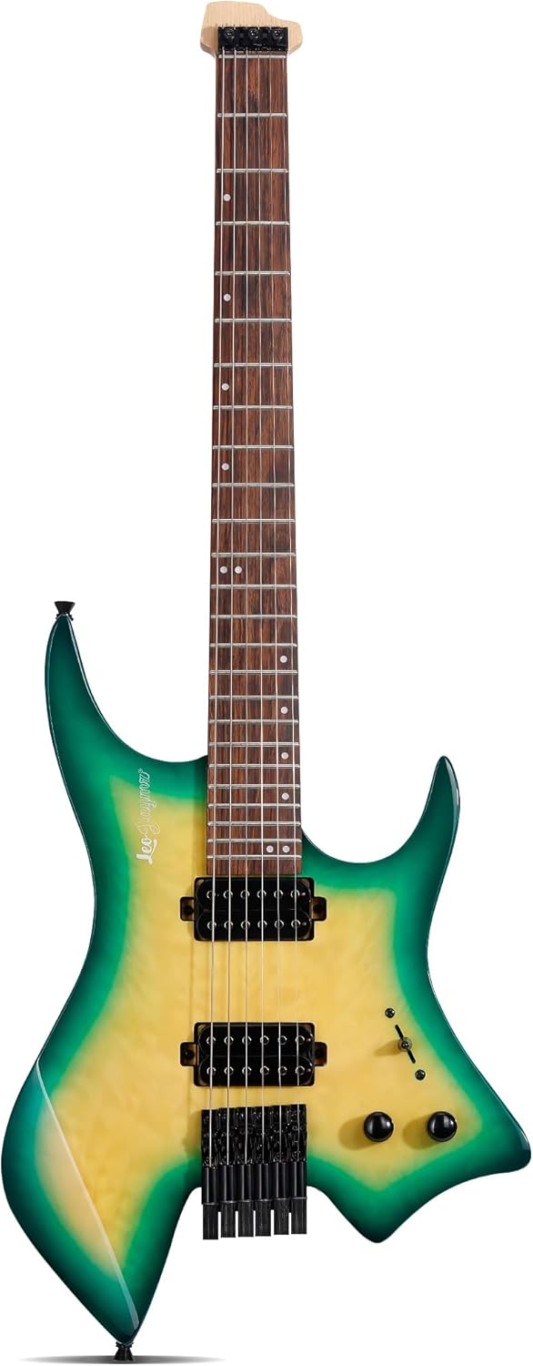 Leo Jaymz Electric Guitar, 6-String, Maple Neck, Headless Design, Right-Handed (Yellow Green Ocean)