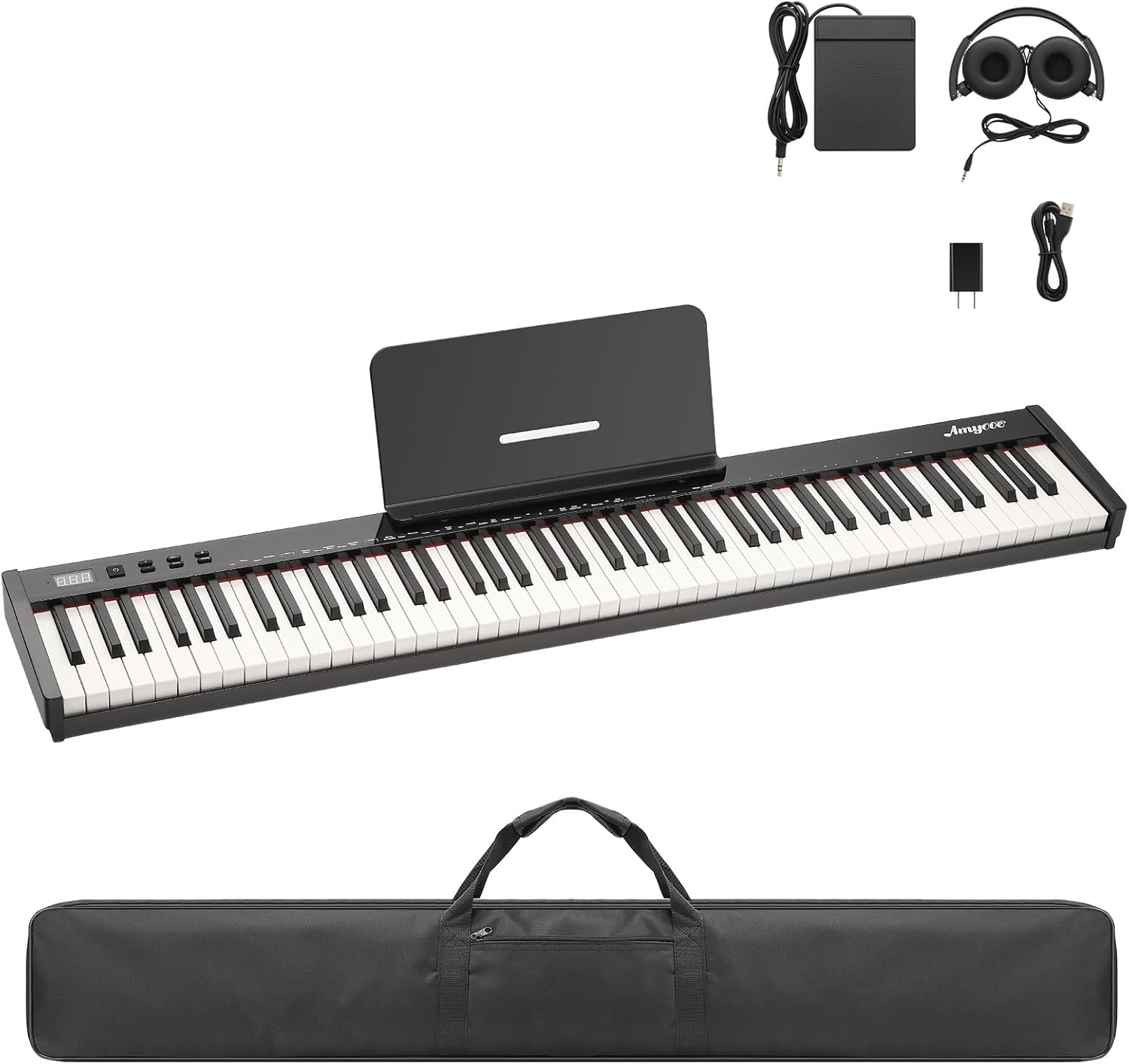 88 Key Electric Keyboard Piano, Semi-Weighted Electronic Keyboards with Stand, Power Adapter, Headphones & Carrying Bag, Portable Digital Piano Music Instrument for Beginners & Professionals