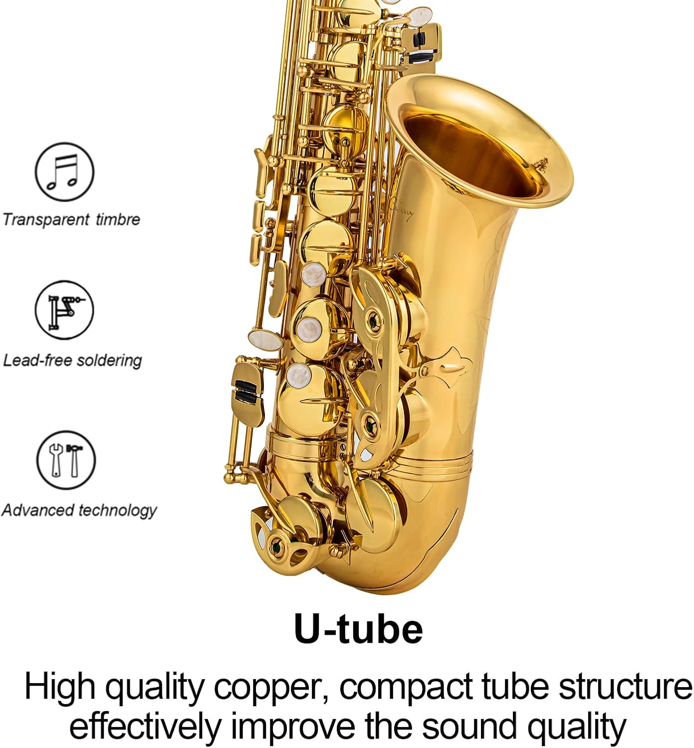Alto Saxophone Eb beginner Saxophone includes brush canvas suitcase glove whistle piece cork plaster wipe cloth neck strap and other accessories (Gold)