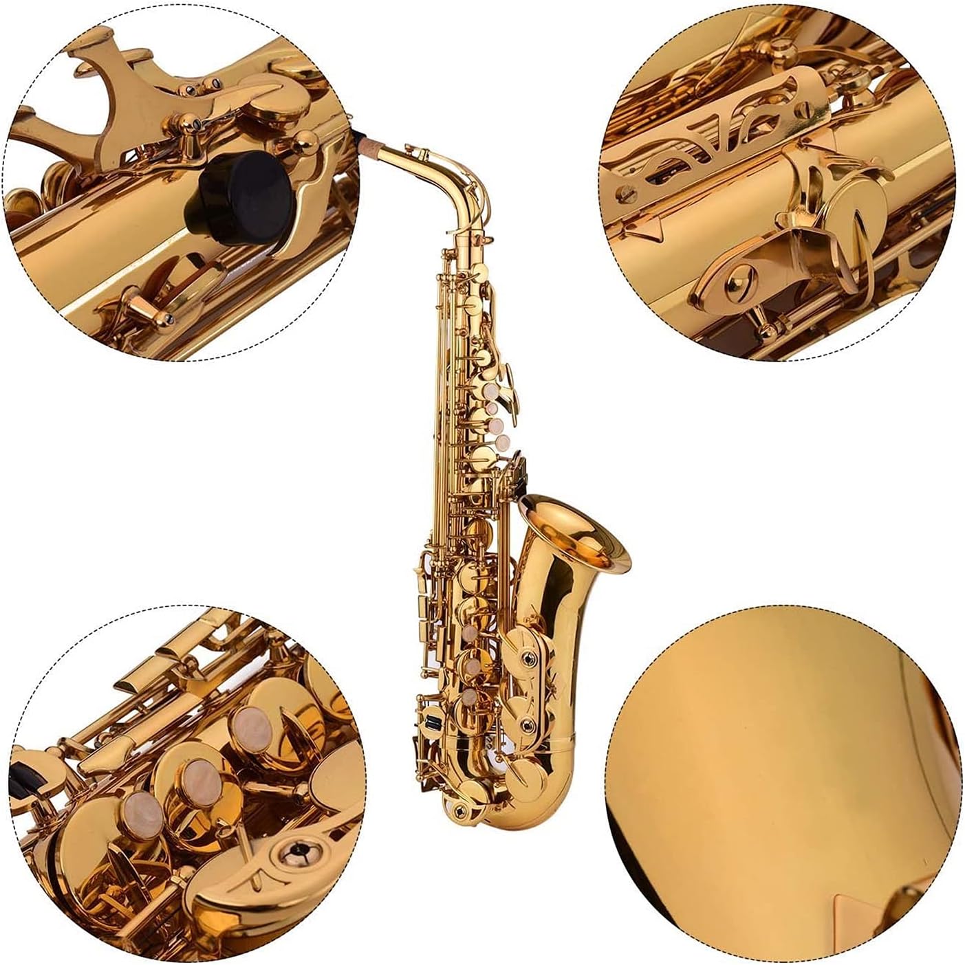 Professional Saxophone Golden Alto Saxophone Saxophone Brass White Shell Keyboard Woodwind Instrument with Suitcase Gloves Brush Saxophone Neckband Brass Sax Beginners Kit