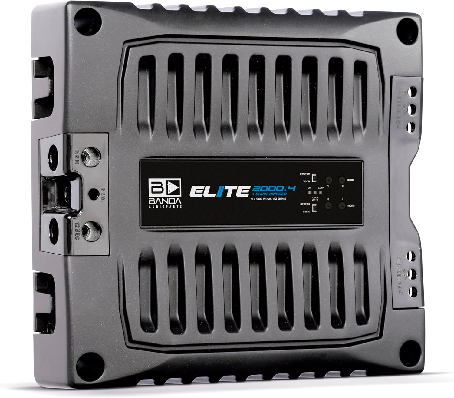 BANDA Audioparts ELITE2000.42OHMS Car Audio Amp 2-Ohm Elite 2000.4 Four Channel 500 Watts Max Class D Audio Amplifier Black - 2000.42OHM