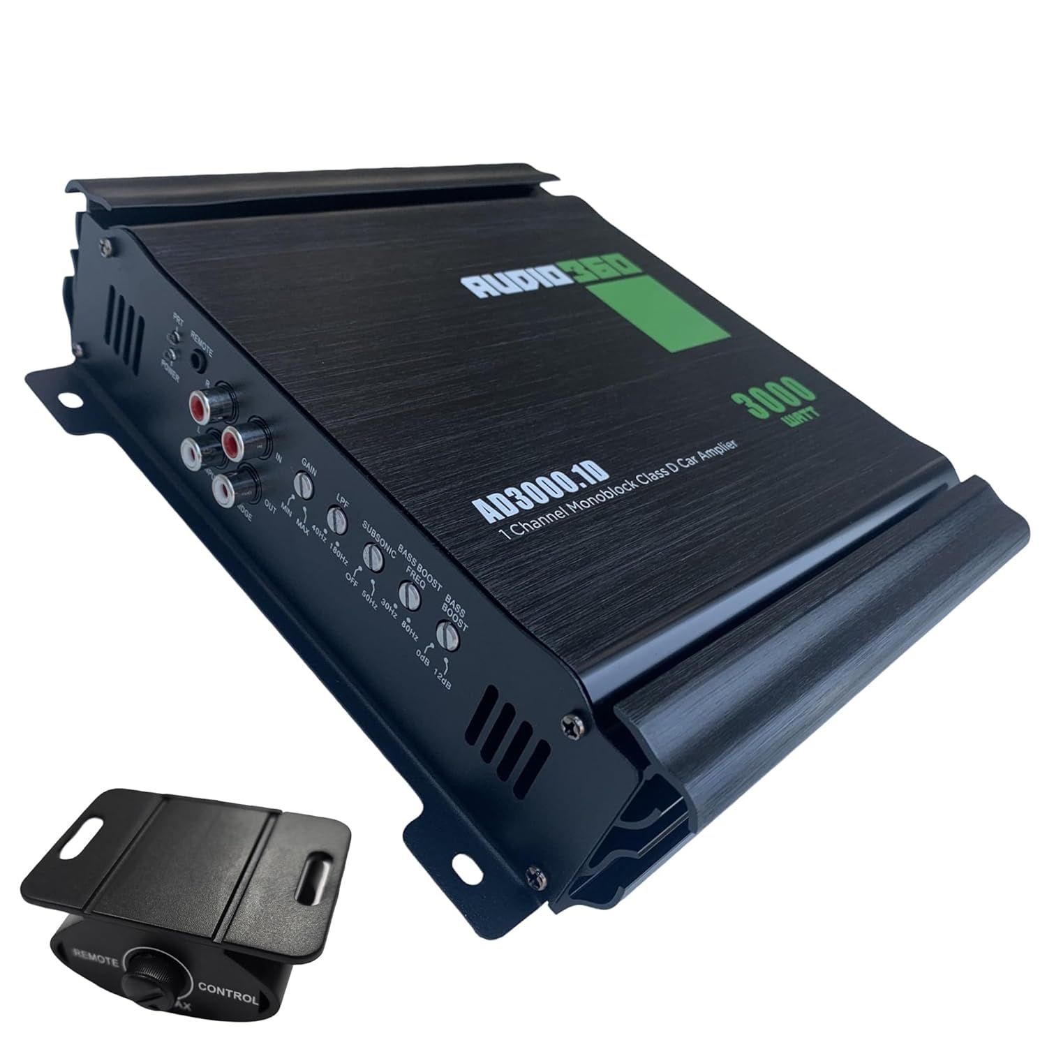 Audio360 AD3000.1 Monoblock Car Audio Amplifier, 3000W Max Power, Compact Class D 1-Ohm Stable Subwoofer Amplifier with 89dB SNR, Clean Deep Bass Output