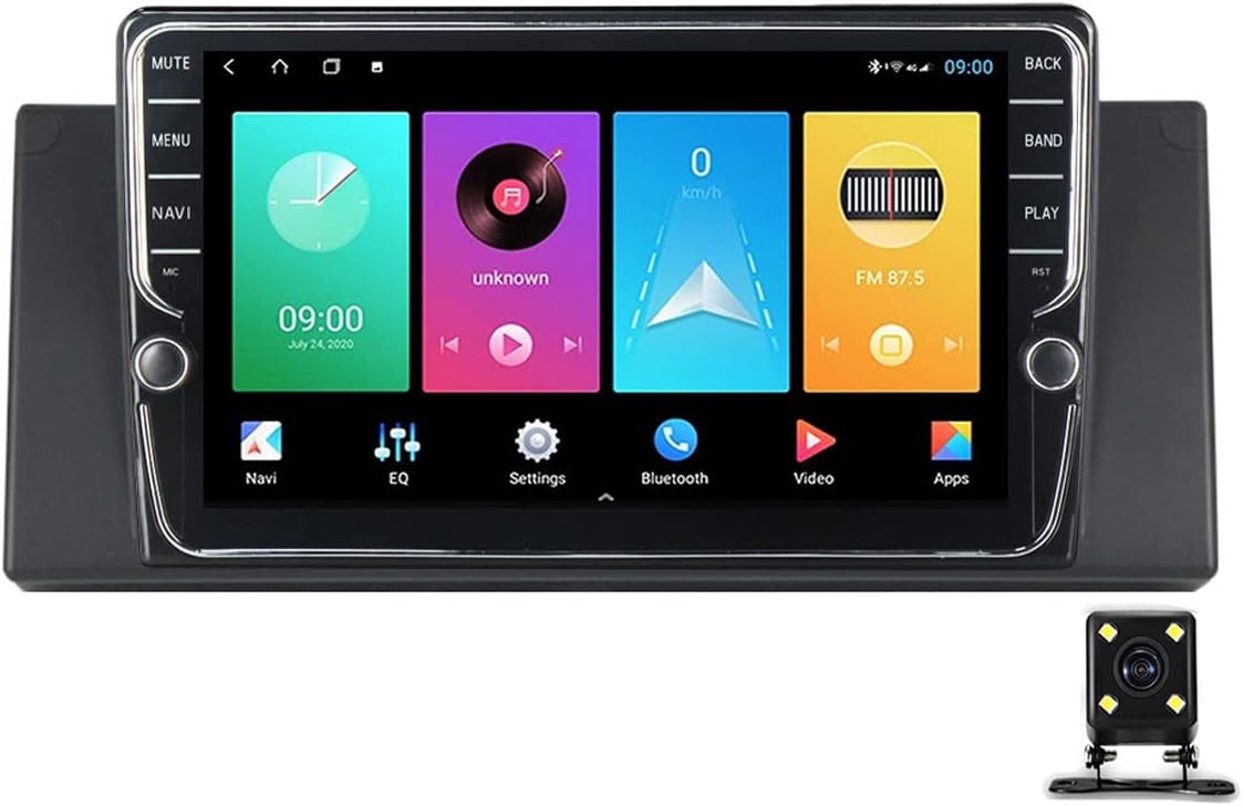 Double Din Car Stereo Receiver, 9In Touch Screen Car Radio Bluetooth, WiFi, USB, DSP, FM Radio Audio Player, with Carplay and Auto, for BMW X5 E39 E53 with Backup Camera
