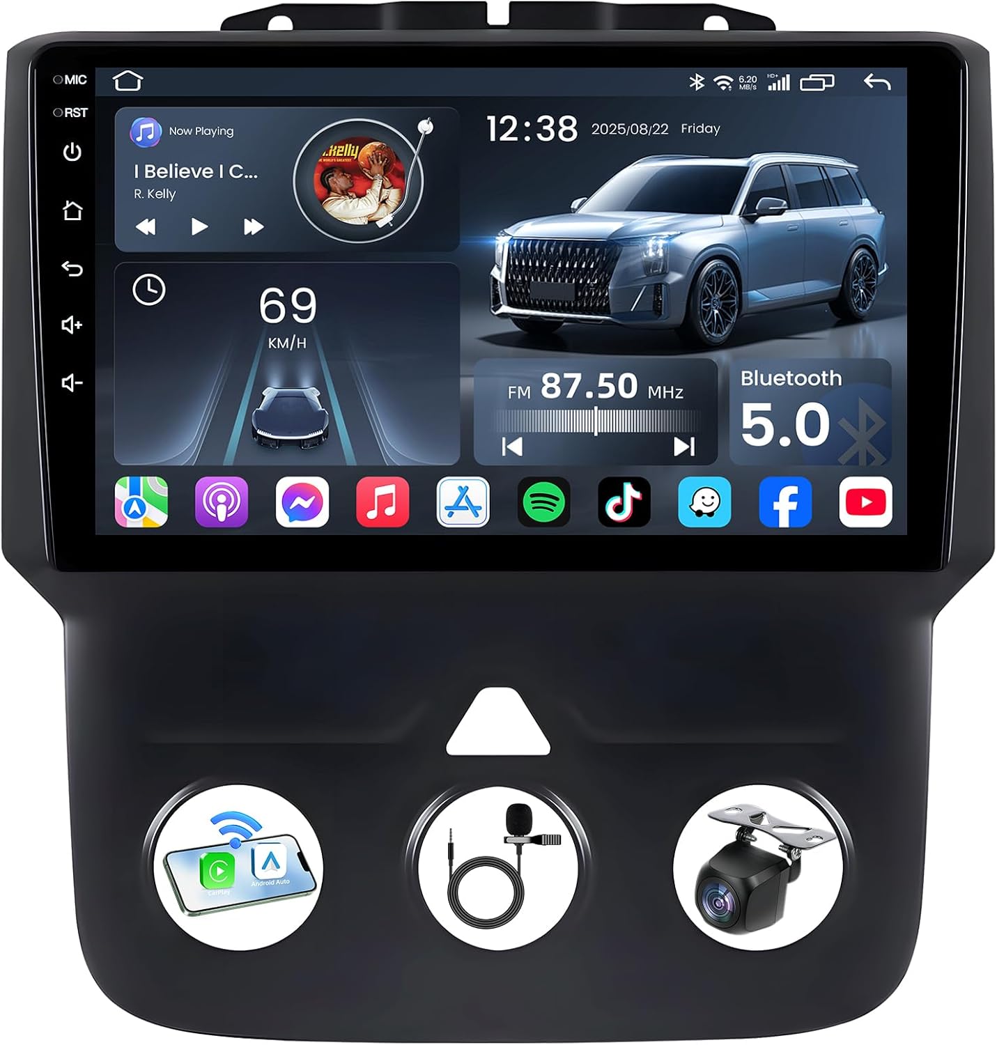 4Core+64ROM Car Radio for Dodge RAM 1500 2500 2013-2018: 1280 * 800 HD Touchscreen Stereo Upgrade Wireless CarPlay Android 1080P Backup Camera 5G WiFi GPS Bluetooth FM SWC Mirror Link (Manual AC)