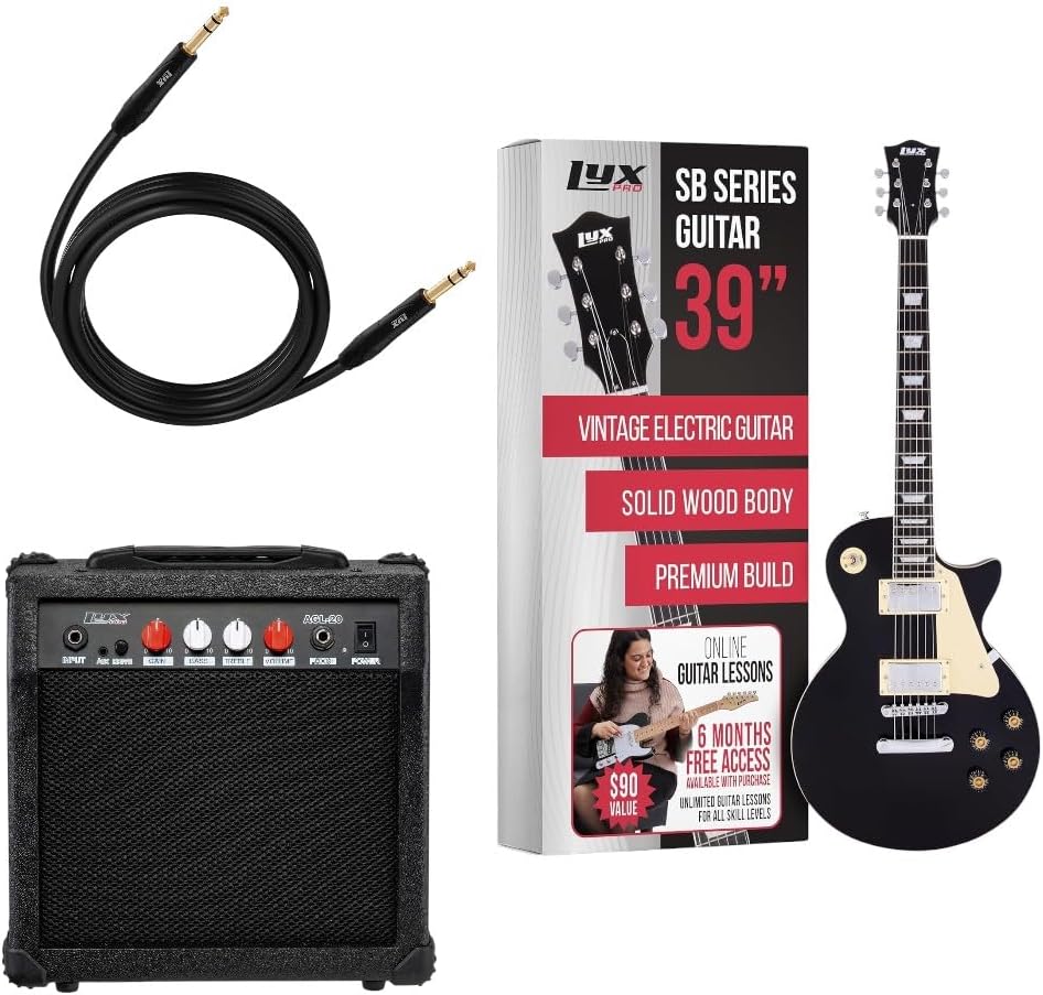 LyxPro 39” SB Series Electric Guitar LP Style for Beginner,Intermediate, Pro Players - Amp 20 Watt Amp Built in Speaker Headphone Jack - ¼
