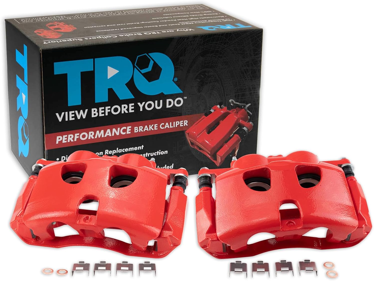 TRQ Performance Front Driver and Passenger Side Brake Caliper Set Caliper Brackets Hardware Compatible with 12-17 Ford F-150 18-20 F-150 without Police Package