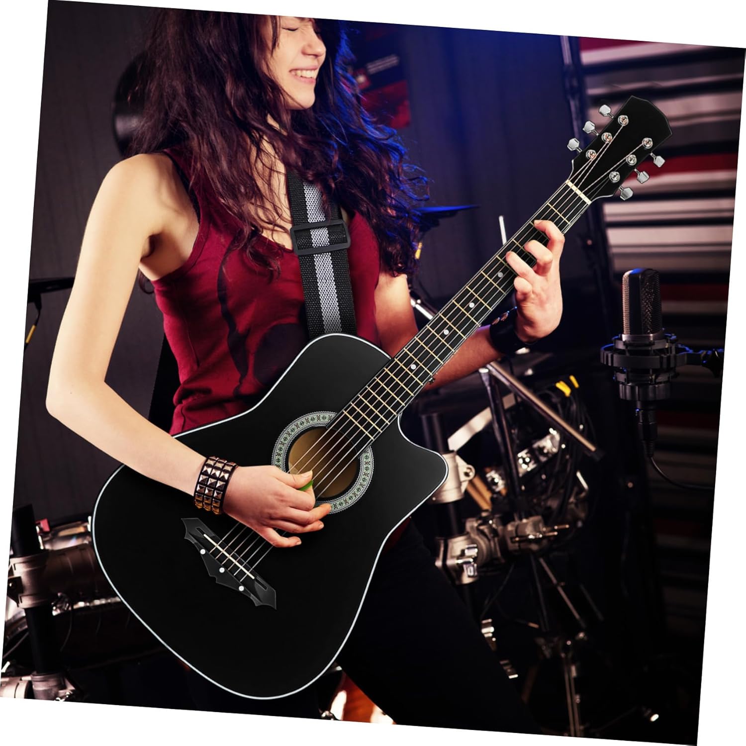 Luxshiny Beginner Acoustic Guitar Kit for Adults Teens with Cutaway Basswood Body Comfortable Ergonomic Design Tone Complete Starter Including Bag Strap Tuner Picks and Pickguard for