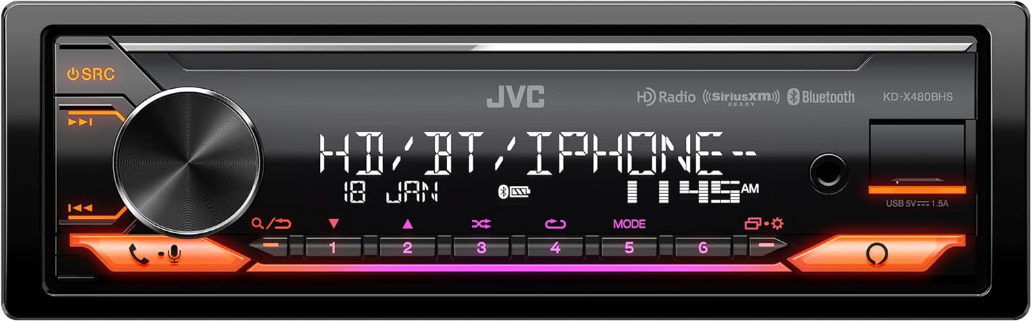 JVC KD-X480BHS Multimedia Car Stereo, Single Din, Built in Amazon Alexa, Blutooth Audio and Hands Free Calling, MP3, USB, AUX-in, AM/FM Radio Receiver, SiriusXM Ready, HD Radio (Renewed)