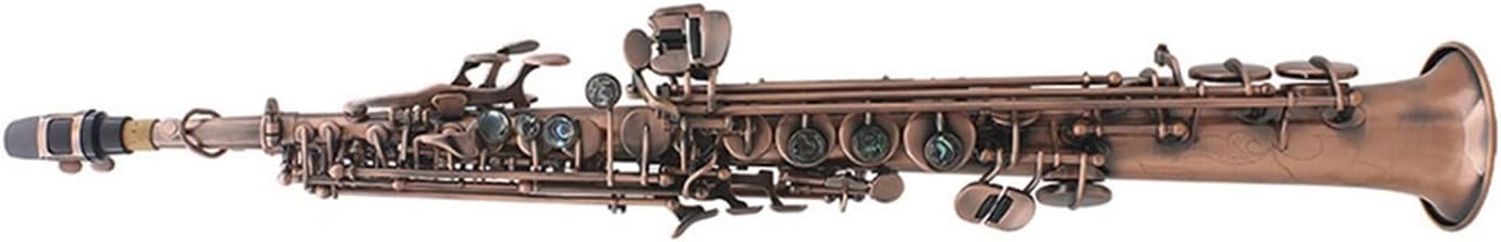 Straight Bb Saxophone Lacquered Gold Carve Pattern Woodwind Instrument with Case