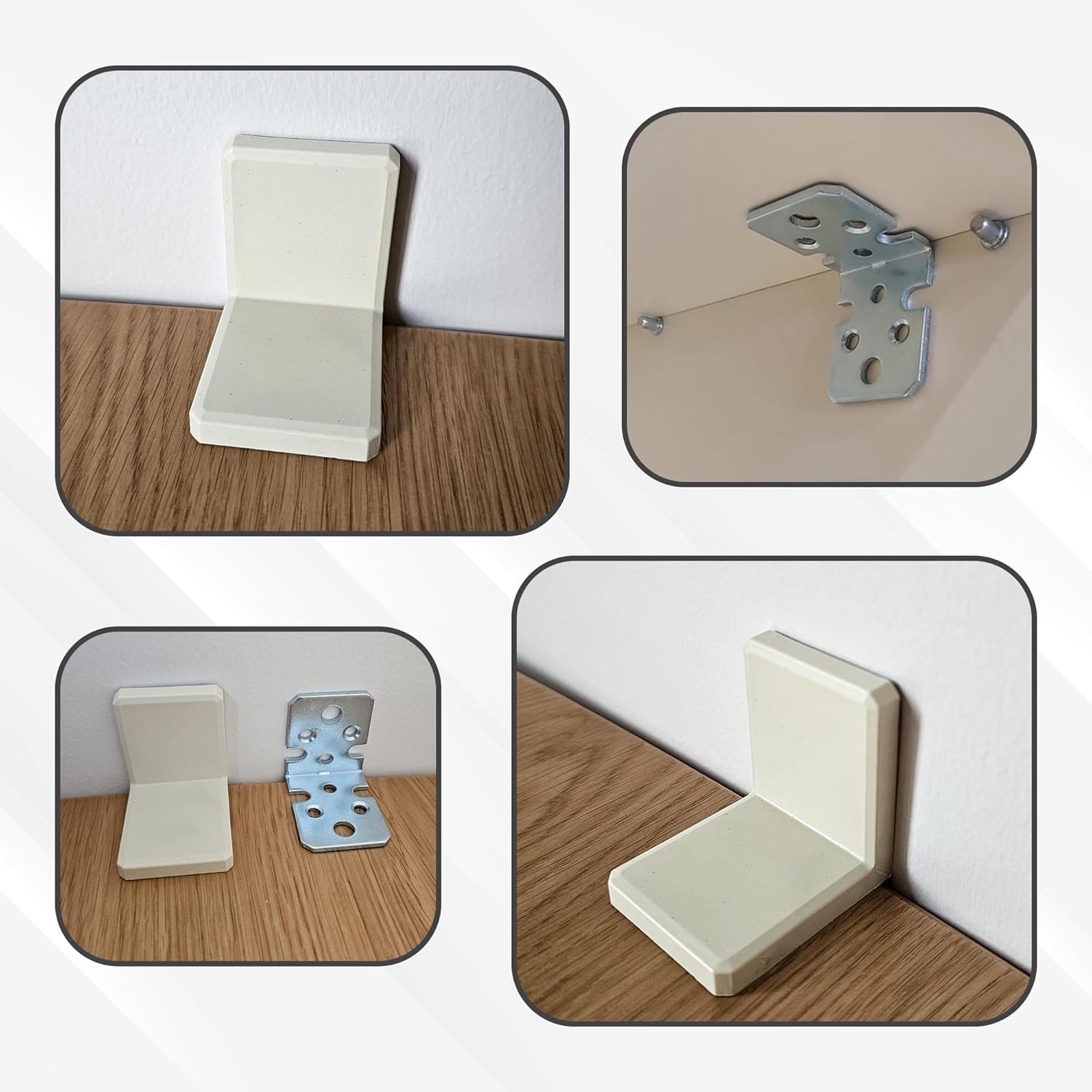 MR BRACKET L Bracket, Cream Shelf Brackets Pack of 100, Heavy Duty Cabinet Hanging Brackets, Plastic Cover Metal Brackets for Shelves, Stainless Steel Corner Brace, Furniture Anchors for Baby Proofing