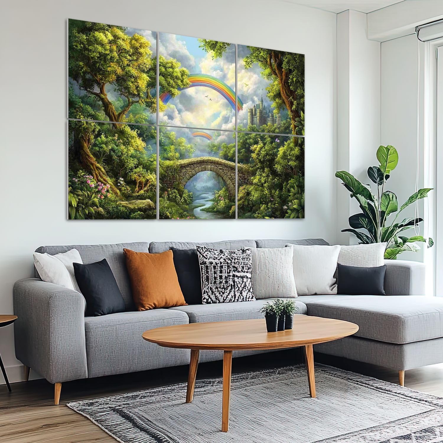 6 Pack Art Acoustic Panels Sound Absorbing Castle Stone Bridge Colorful Rainbow Dense Forest Vivid Colors Nature Decorative Soundproof Wall Panels Self Adhesive for Recording Studios Office 72