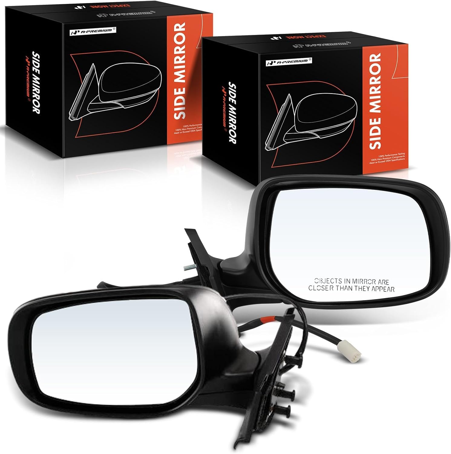 A-Premium Pair (2) Driver and Passenger Side Power Door Mirror - Compatible with Toyota Yaris 2007-2011 - Manual Folding, Non-Heated Black Outside Rear View Mirror - Replace# 87940-52660, 8794052660